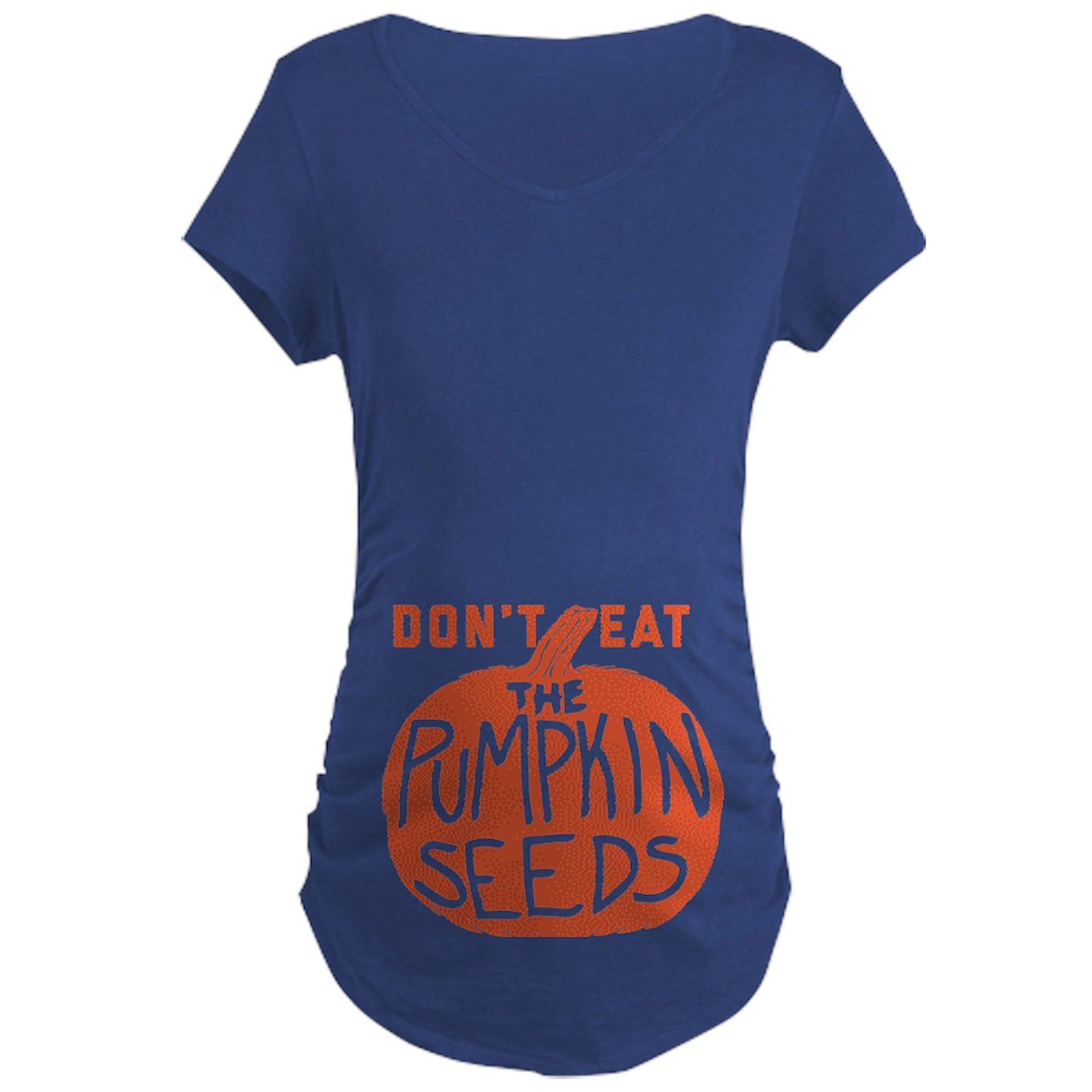 Don't Eat The Pumpkin Seeds Maternity T-Shirt - Women's Pregnancy Ruched Side Tee for Expecting Moms | Comfortable & Stylish Maternity Wear for Baby Showers, Pregnancy Announcements & Casual Outfits