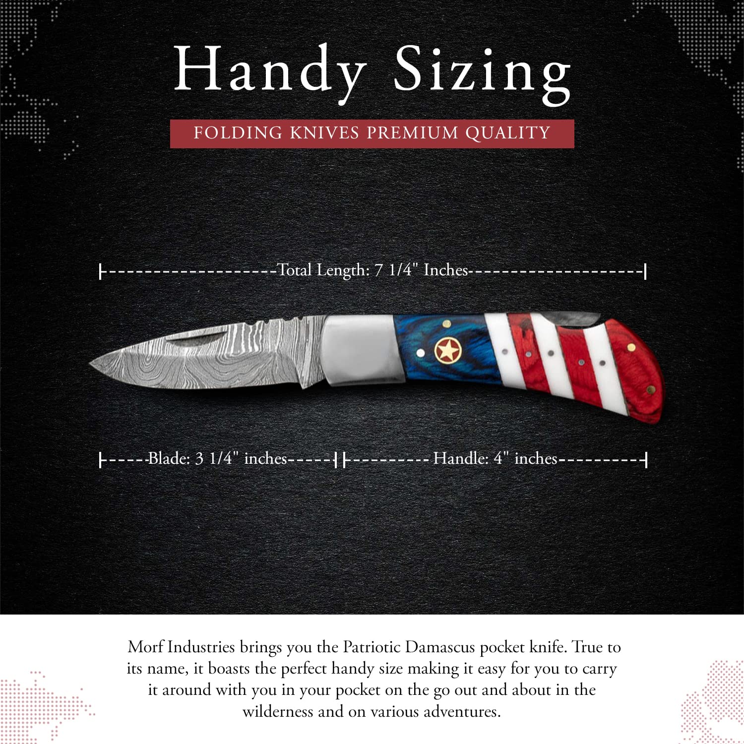 Premium Handmade Damascus Steel American Flag Pocket Knife - USA Patriotic Folding Knife with Sheath (7.25 Inch) - Perfect for Camping, Hunting, Survival & Outdoor Adventures