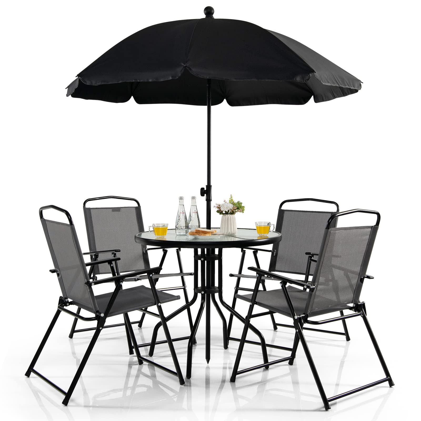 Tangkula 6-Piece Folding Patio Dining Set - Outdoor Table and 4 Chairs with 31.5