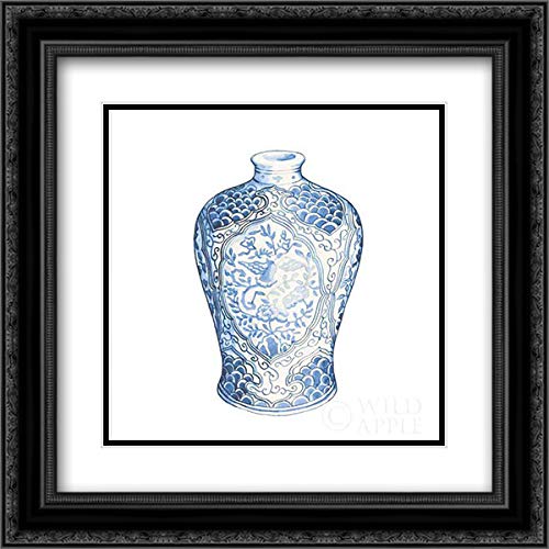 Wild Apple Portfolio 15x15 Inch Black Ornate Framed Double Matted Museum Art Print - Ginger Jar I on White - Perfect for Living Room, Bedroom & Office Wall Decor