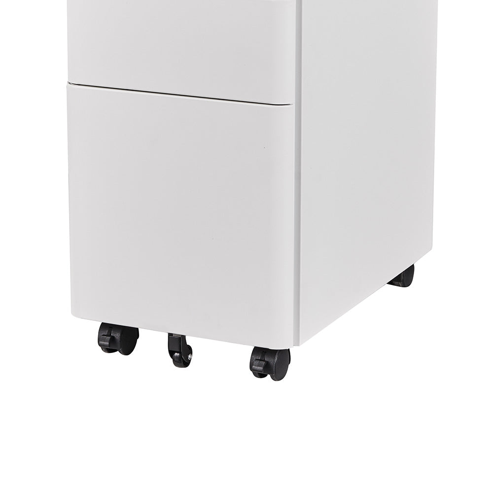 MARLO 3-Drawer Slim Mobile Pedestal Cabinet - White | Compact Rolling File Storage for Office & Home Workspace Organization