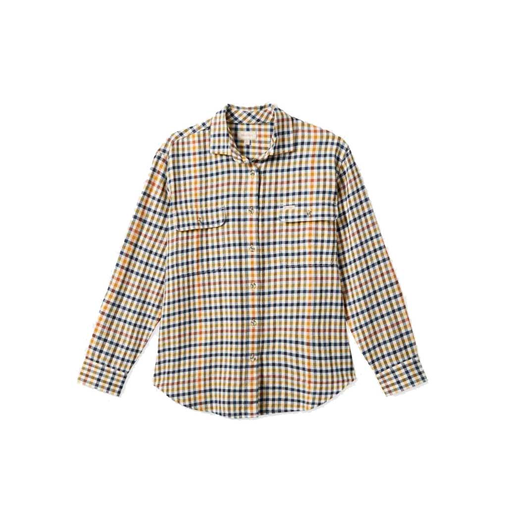 Brixton Women's Bowery BF Long Sleeve Flannel Shirt - Off White | Casual Fall Outfit, Layering Essential, Cozy Loungewear