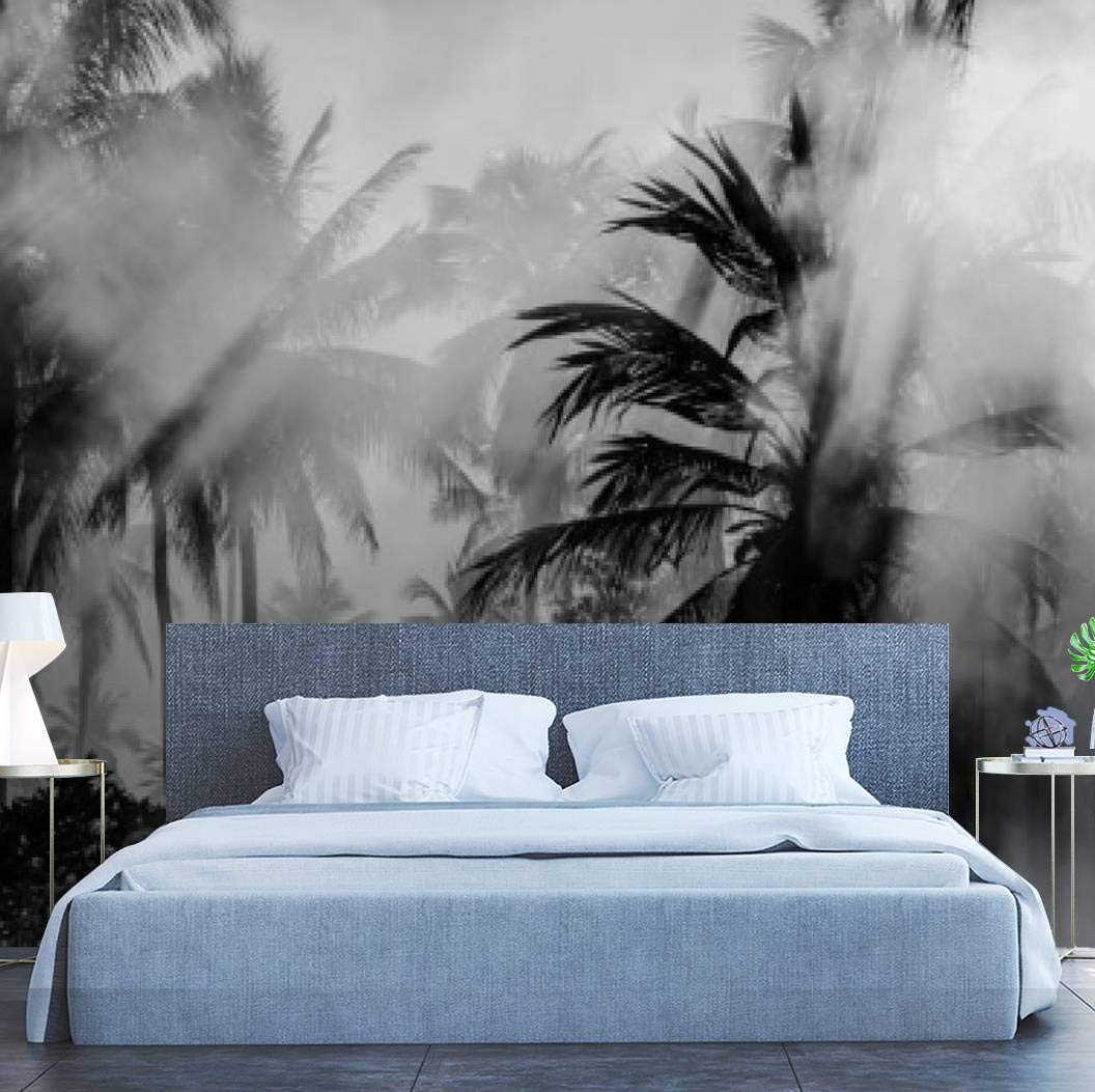 Peel and Stick Wallpaper - Black & White Palm Trees in Alagoas Design | Self-Adhesive Removable Vinyl Wall Mural for Living Room, Bedroom & Home Decor | Large Wall Sticker & Shelf Paper