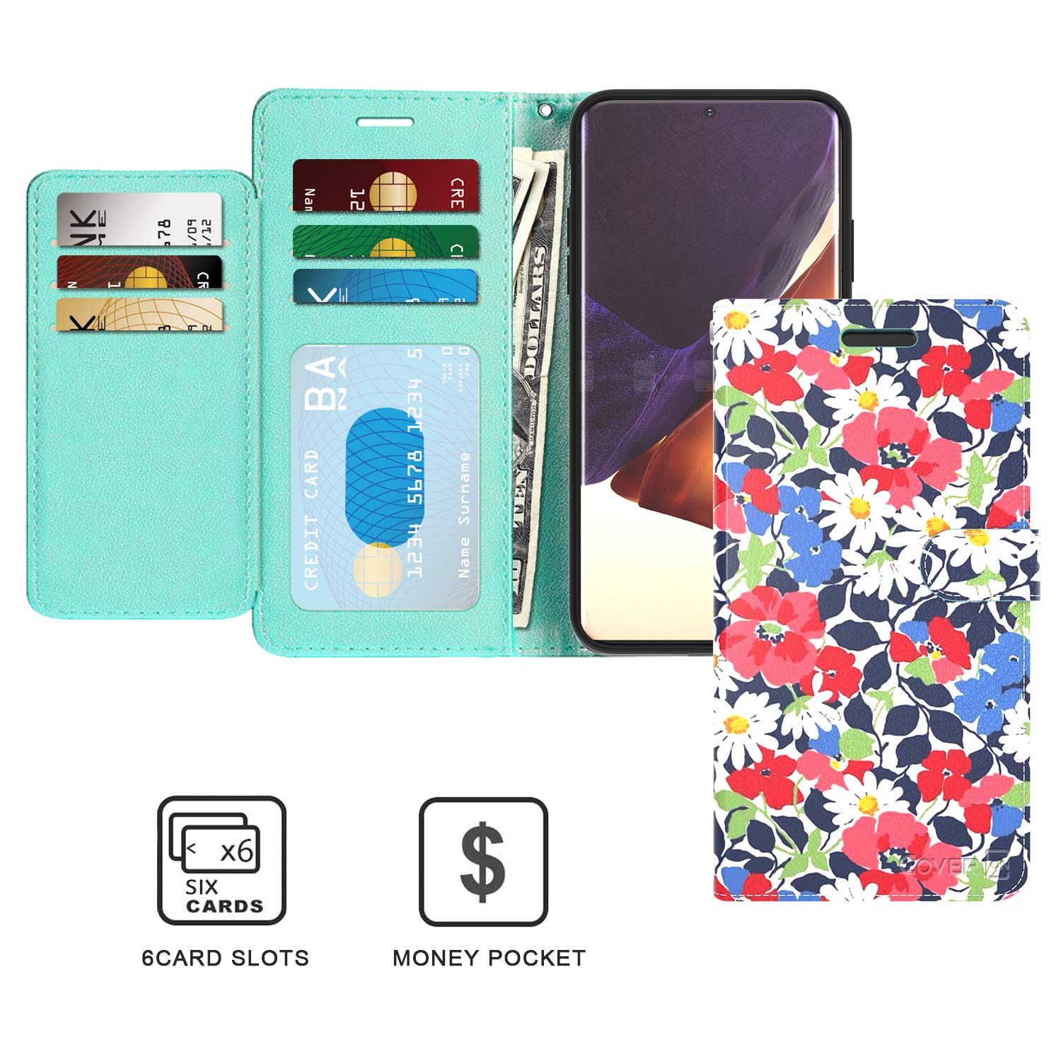 RFID Blocking PU Leather Wallet Case for Samsung Galaxy Note 20 Ultra - Flip Folio Stand Cover with Card Slots & Spring Garden Design | Perfect for Travel, Business & Everyday Use