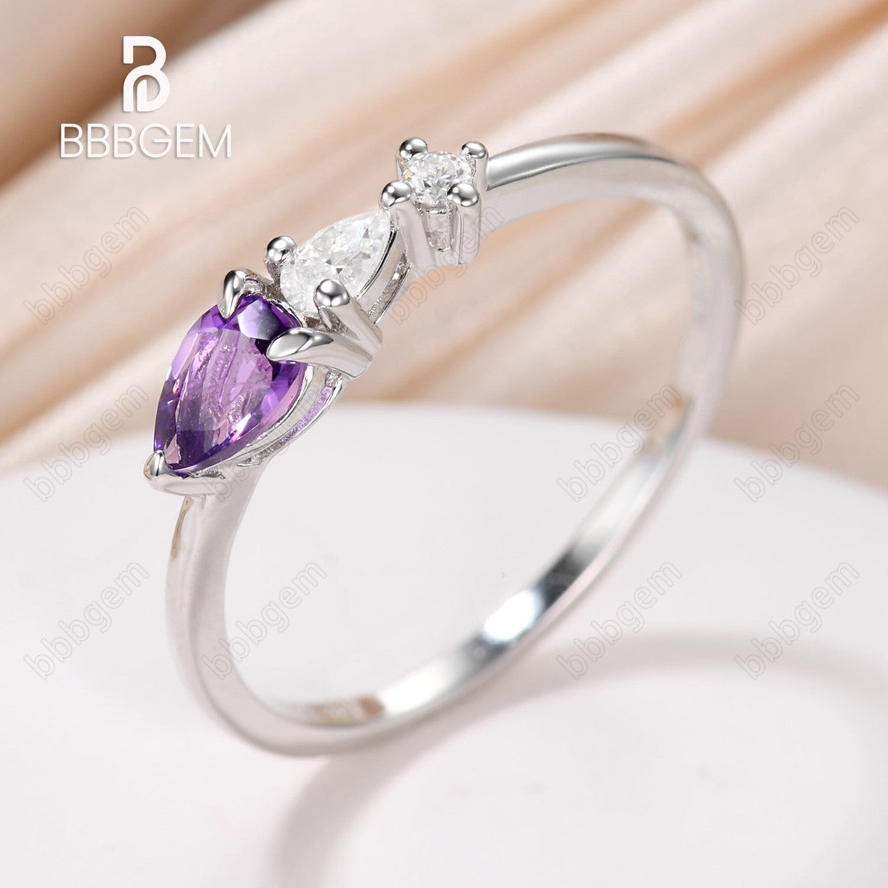 14K 925 Sterling Silver Purple Amethyst Moissanite Wedding Band - Pear Shaped Engagement Ring for Women, Perfect for Everyday Wear & Special Occasions