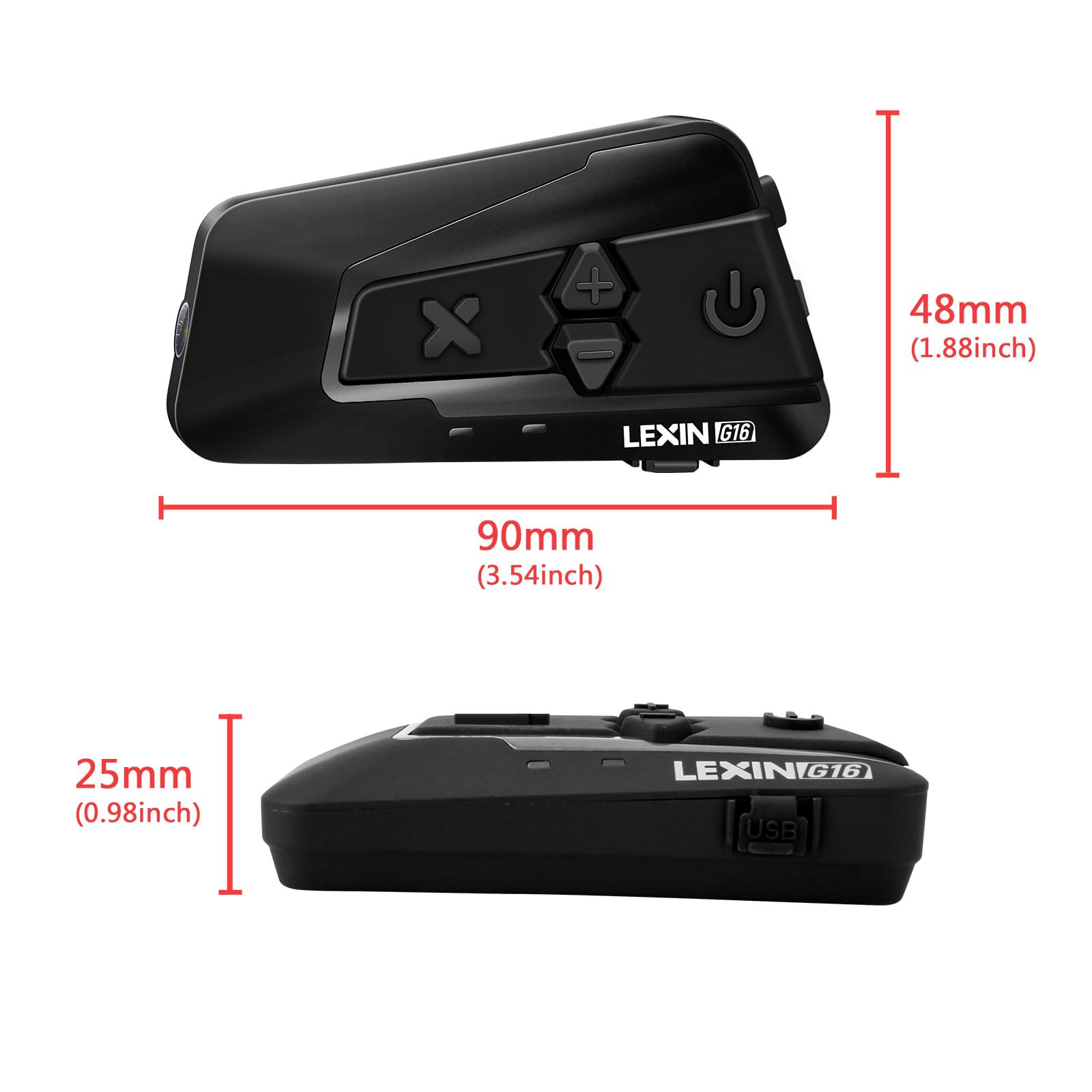 LEXIN G16 Motorcycle Bluetooth Headset with Headlamp & SOS Mode - 16 Rider 2000m Helmet Communication System, Music Sharing & Universal Pairing for Snowmobile/ATV (2 Pack) - Perfect for Group Rides, Off-Road Adventures & Emergency Situations