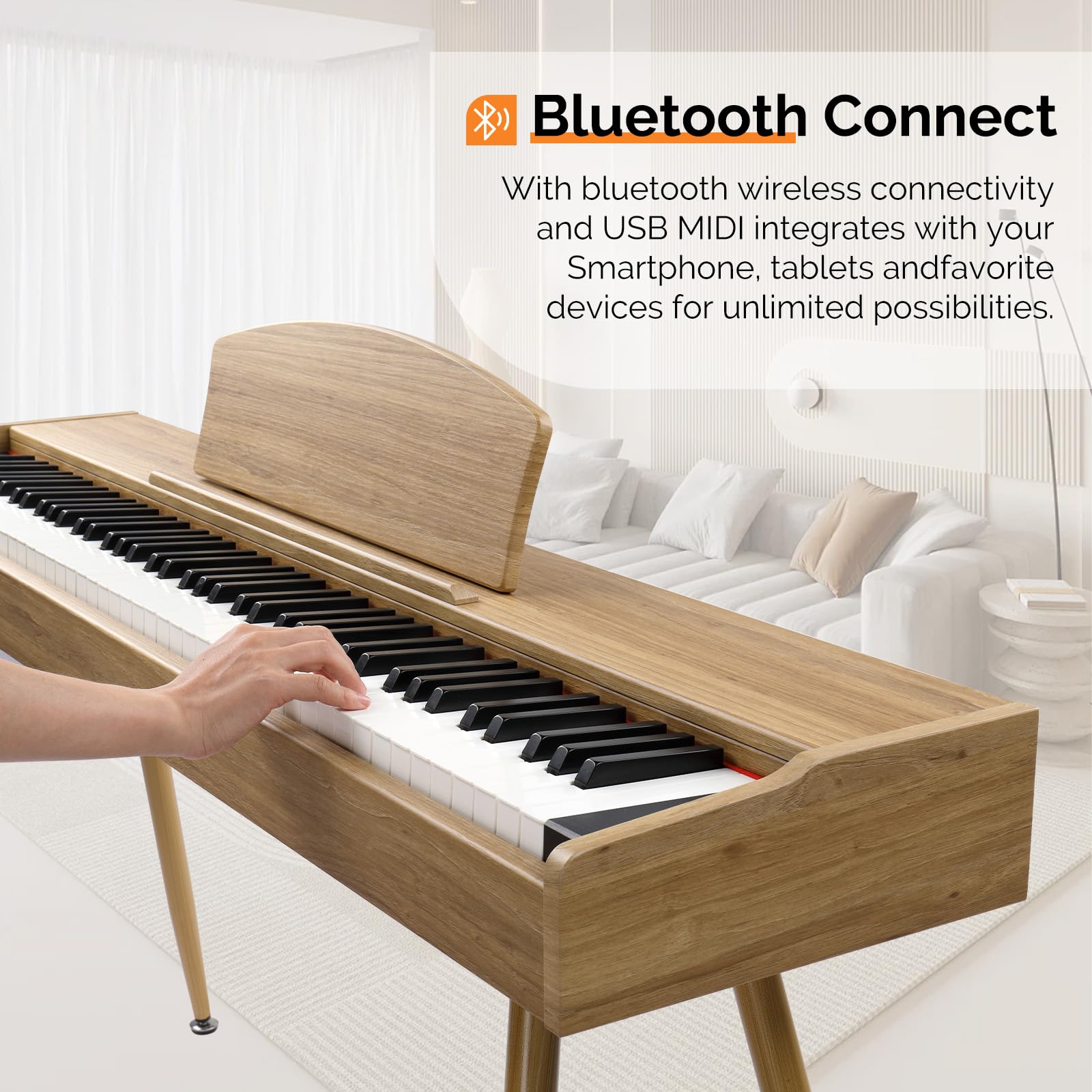 GLARRY 88-Key Full Weighted Digital Piano Keyboard with Heavy Hammer Action, Bluetooth, 3 Pedals & 2 Speakers - Perfect for Beginners & Home Practice (Burlywood) | Ideal for Music Lessons, Studio Recording & Live Performances