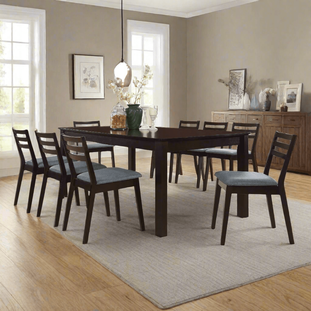 Jessamine 9-Piece Wooden Dining Set - Solid Wood Table & 8 Chairs for Kitchen, Dining Room, or Outdoor Patio - Rustic Farmhouse Style Furniture Set for Family Gatherings & Entertaining