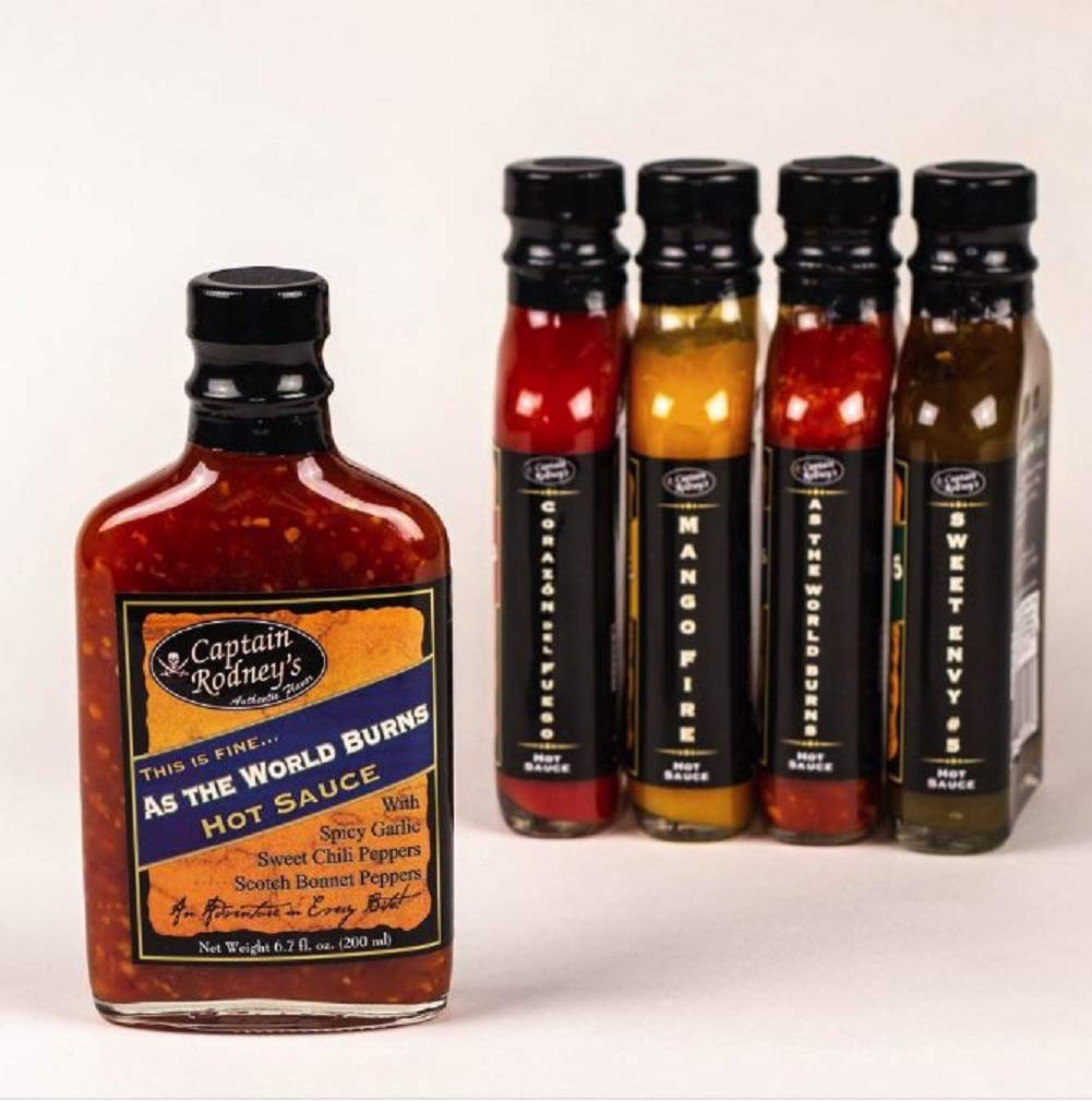 Captain Rodney's Private Reserve Hot Sauce - 4 Pack Gourmet Hot Sauce Set | Spicy & Flavorful | Perfect for BBQ, Wings, Tacos & Cooking