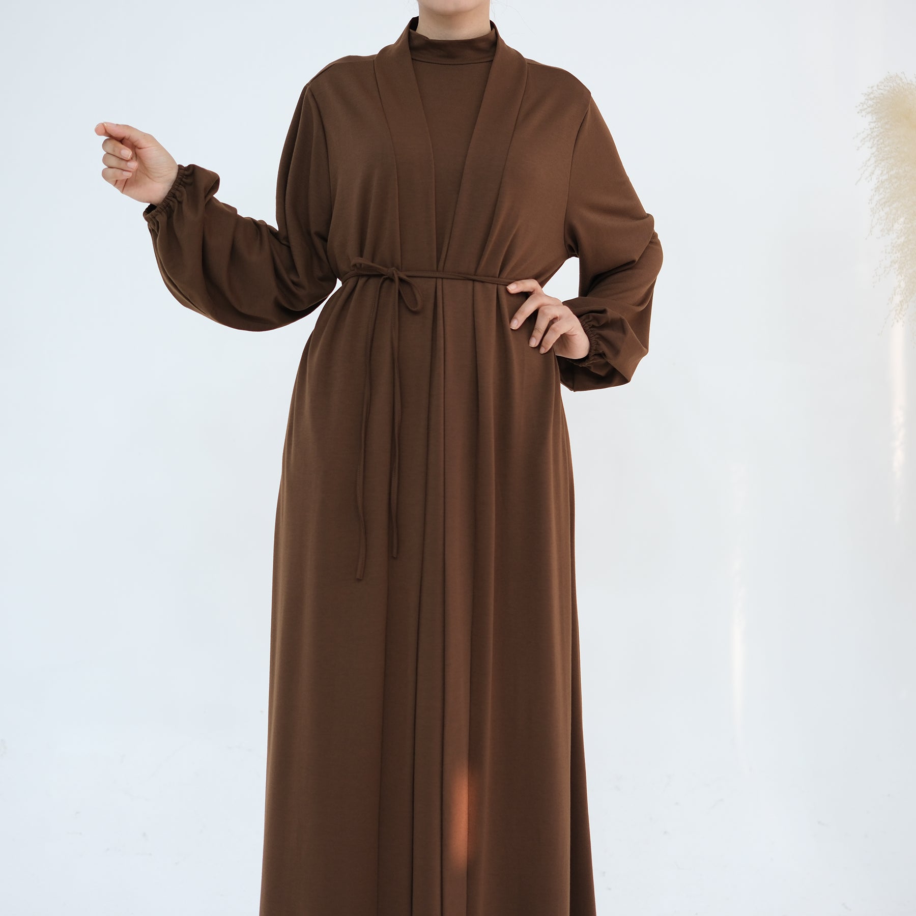 Jojo 3-Piece Modal Abaya Set - Soft & Comfortable Prayer Dress for Women - Brown | Perfect for Prayer, Mosque, and Special Occasions