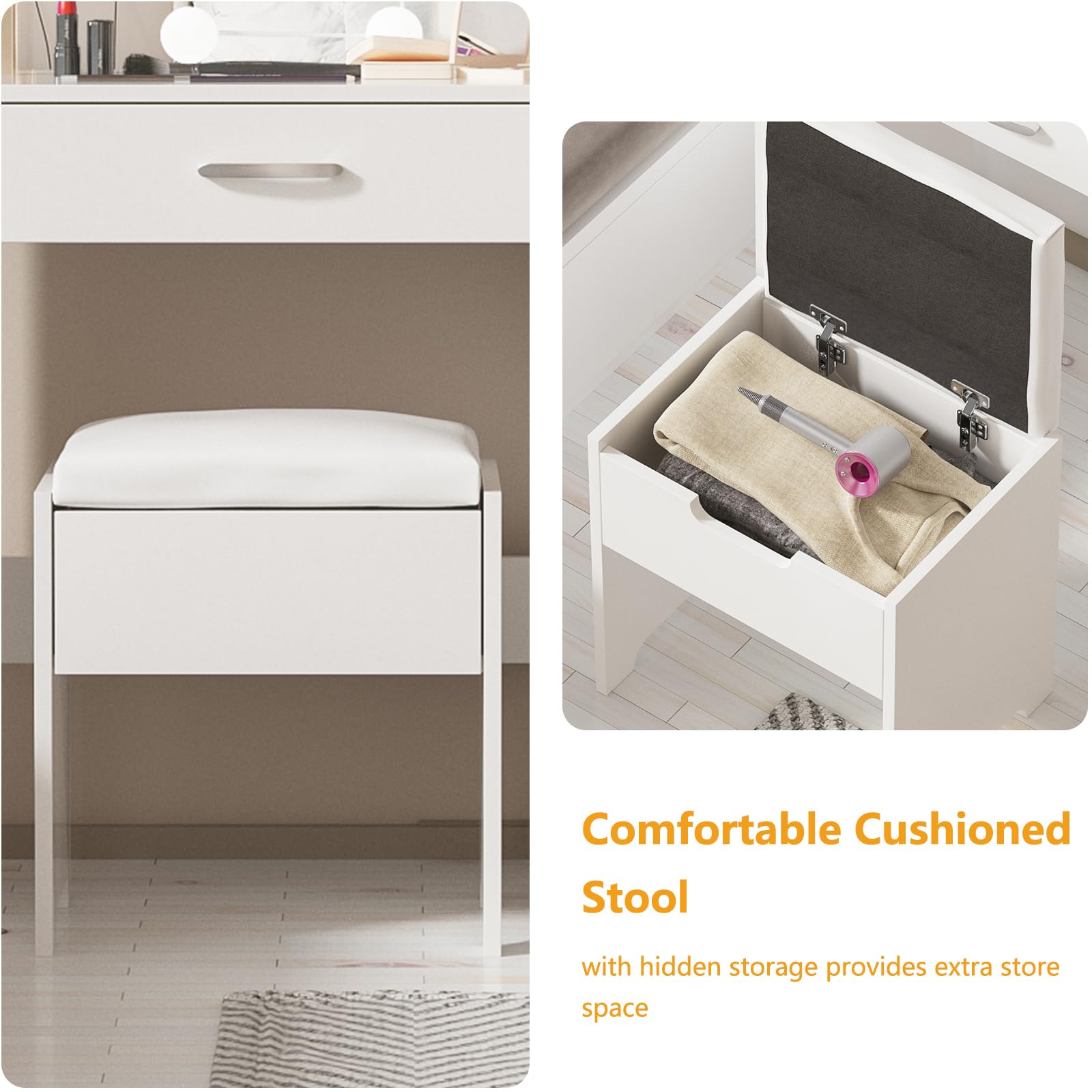 Professional Makeup Vanity with LED Lights - Adjustable Brightness & 3 Lighting Modes, Large Mirror & Storage Drawers - White Dressing Table for Bedroom | Perfect for Beauty Routines & Home Decor