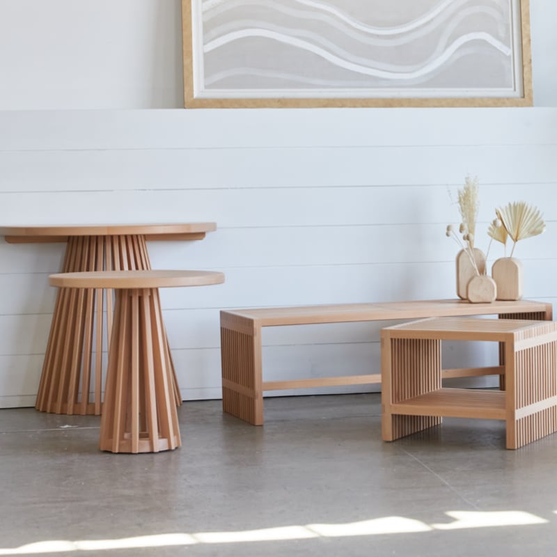 Eco-Friendly Zero Waste Slatted Side Table - Sustainable Wooden Nightstand for Bedroom, Living Room & Patio - Perfect for Small Spaces & Minimalist Decor