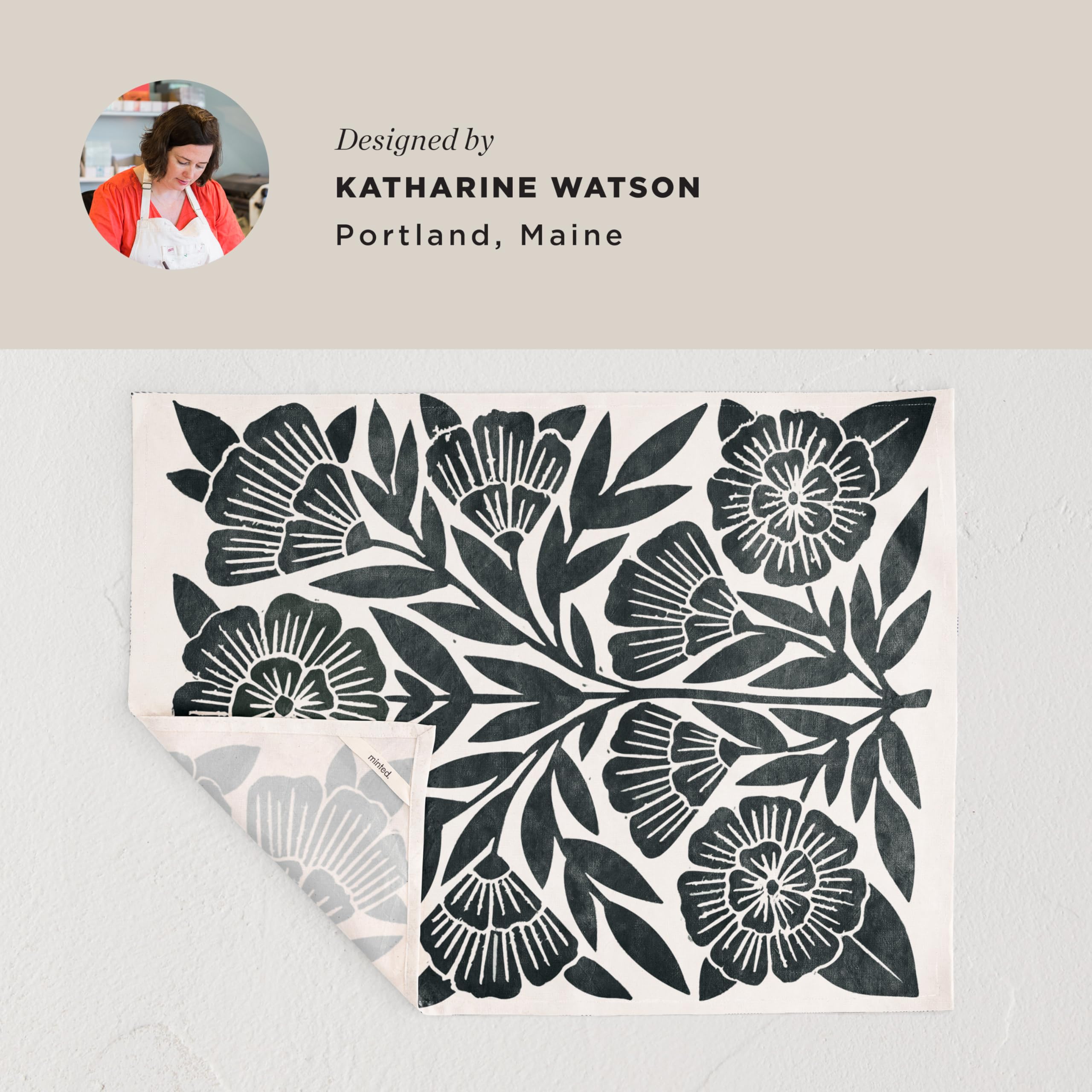 Premium Cotton Block Print Floral Tea Towel Set of 2 - Absorbent Kitchen Towels with Unique Designs & Hanging Loop - Perfect for Drying Dishes, Decorating Kitchen, and Hosting Tea Parties