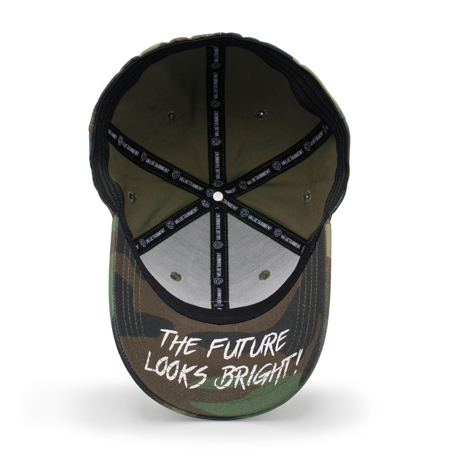 VT Shield Logo Future Looks Bright Camo Flex Fit Hat - Adjustable Baseball Cap for Men & Women - Perfect for Outdoor Sports, Hiking, and Casual Wear