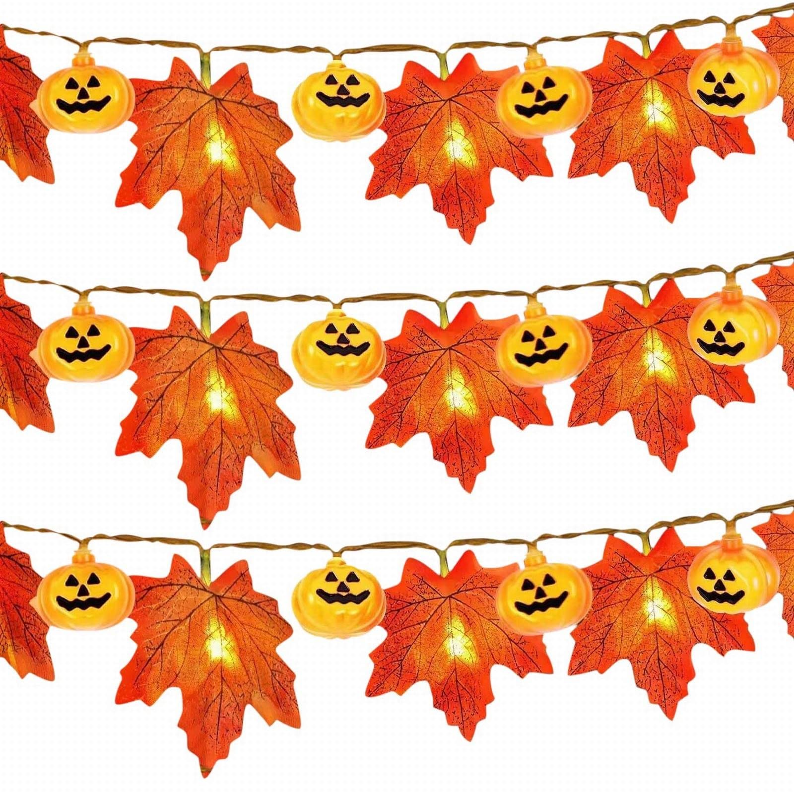 Thanksgiving Halloween LED Maple Leaf String Lights - 4m 40-Light Battery Operated Indoor/Outdoor Decor with 3 Battery Boxes & Flashing Blacklight (Perfect for Party, Yard, Porch, Window, and Holiday Decorations)