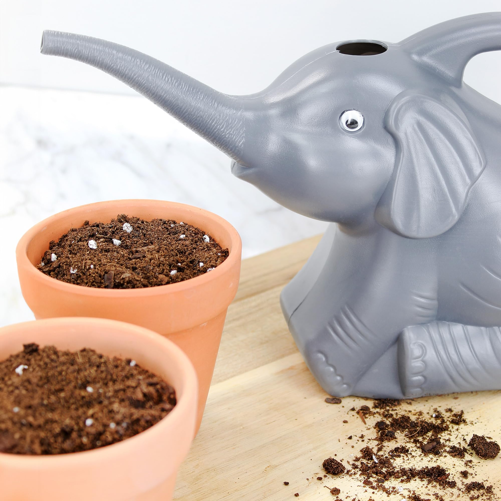 Cornucopia Brands Elephant & Dinosaur Watering Cans Set - 2 Pack Fun Animal Shaped Watering Cans for Kids (Green & Gray) - Perfect for Gardening, Outdoor Play & Educational Activities