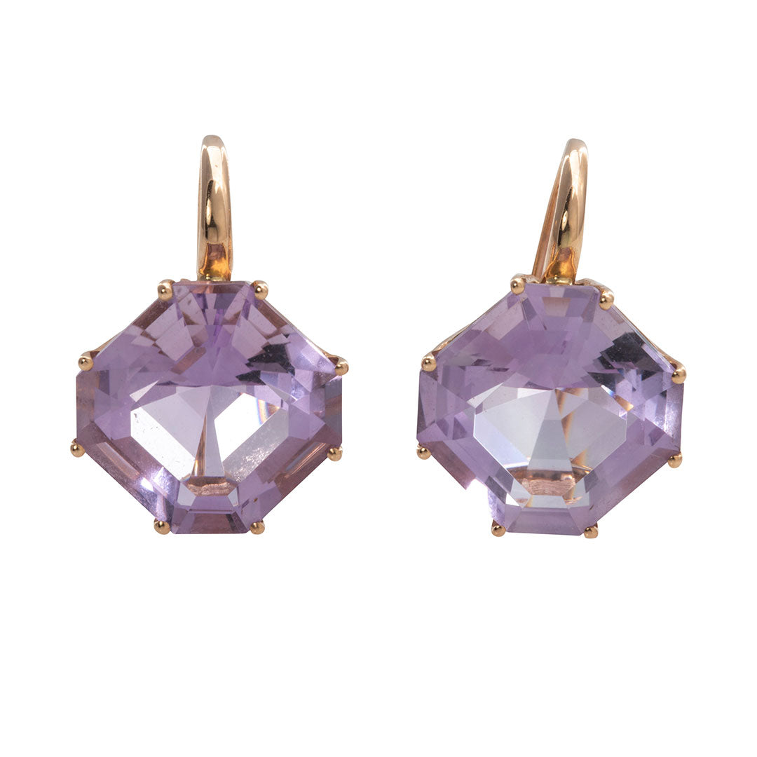 Goshwara 18K Rose Gold Square Emerald Cut Amethyst Earrings for Women - Elegant Purple Gemstone Jewelry Gift for Wedding, Party & Special Occasions