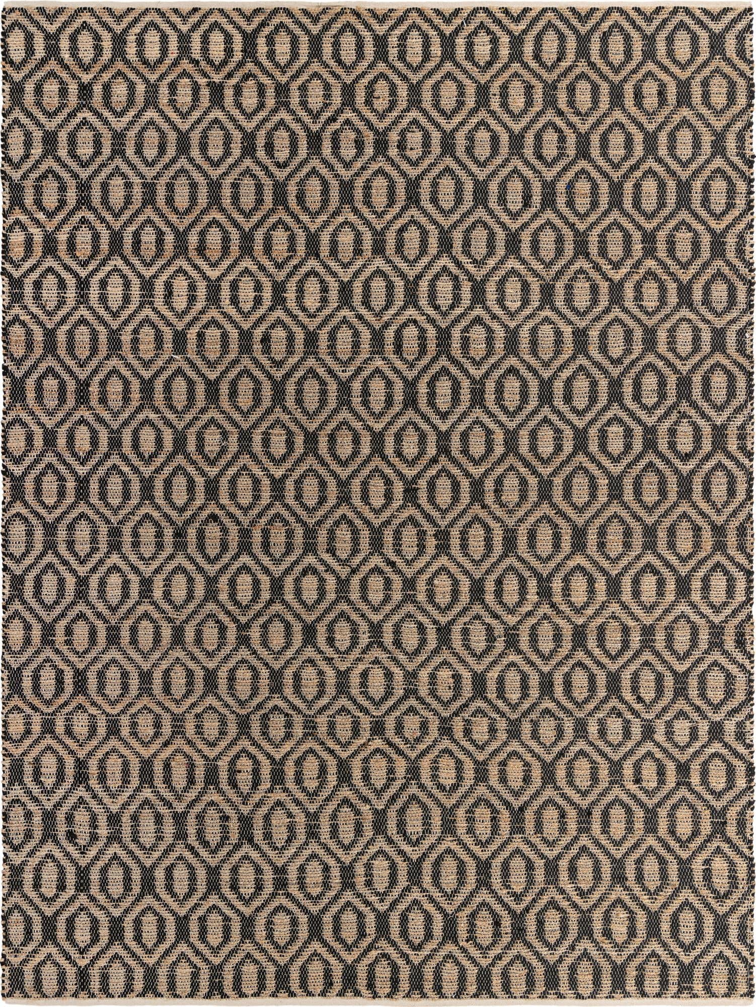 Unique Loom Chindi Jute Collection Area Rug 10' x 14' Rectangle - Black & Navy Blue Handwoven Natural Fiber Rug for Living Room, Bedroom & Boho Decor