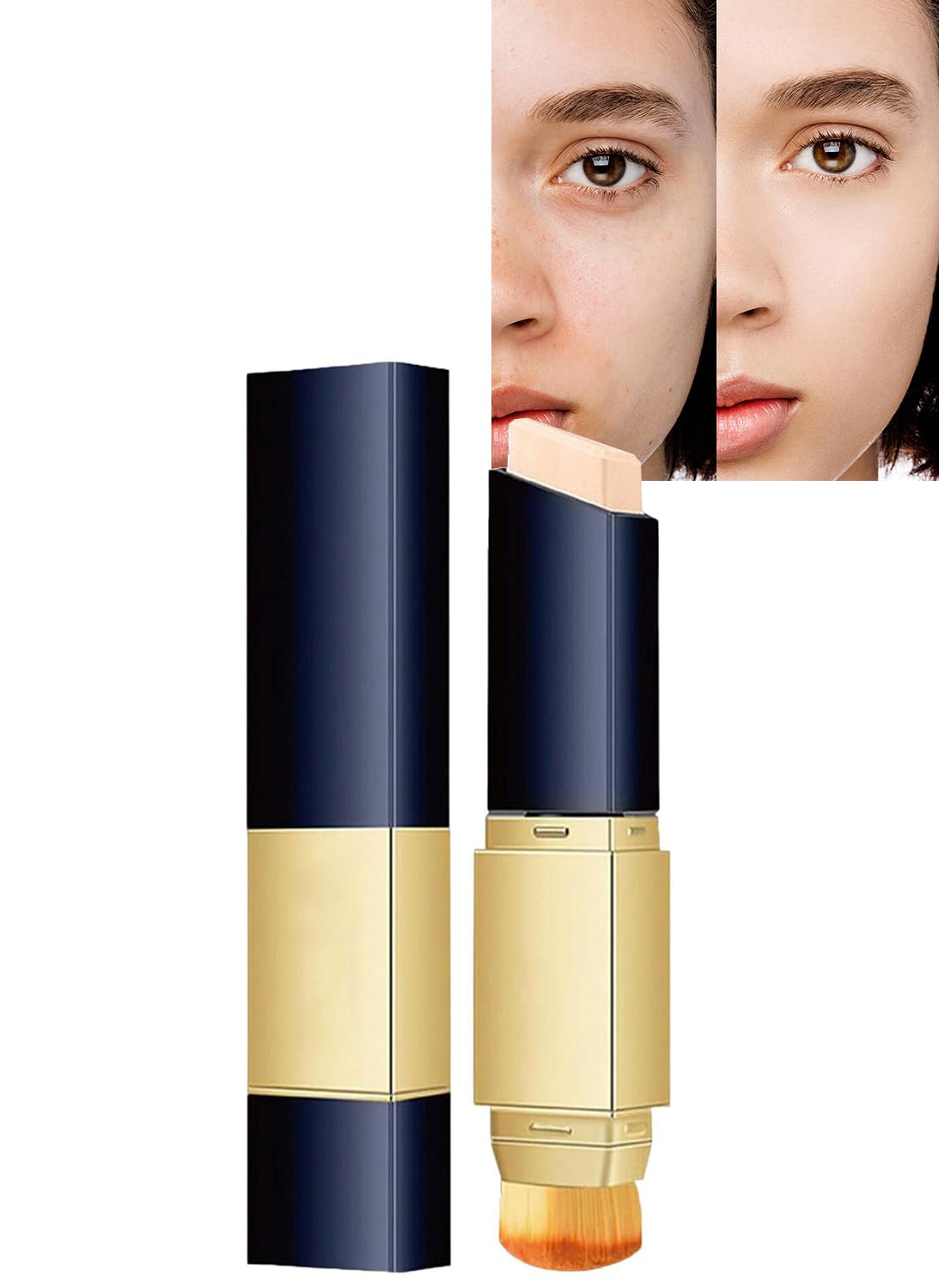 YZS Double Sided Concealer Stick with Brush - Korean 2-in-1 Foundation & Concealer Makeup for Long Lasting Full Coverage (Natural) | Perfect for Daily Makeup, Touch-Ups & On-The-Go Beauty