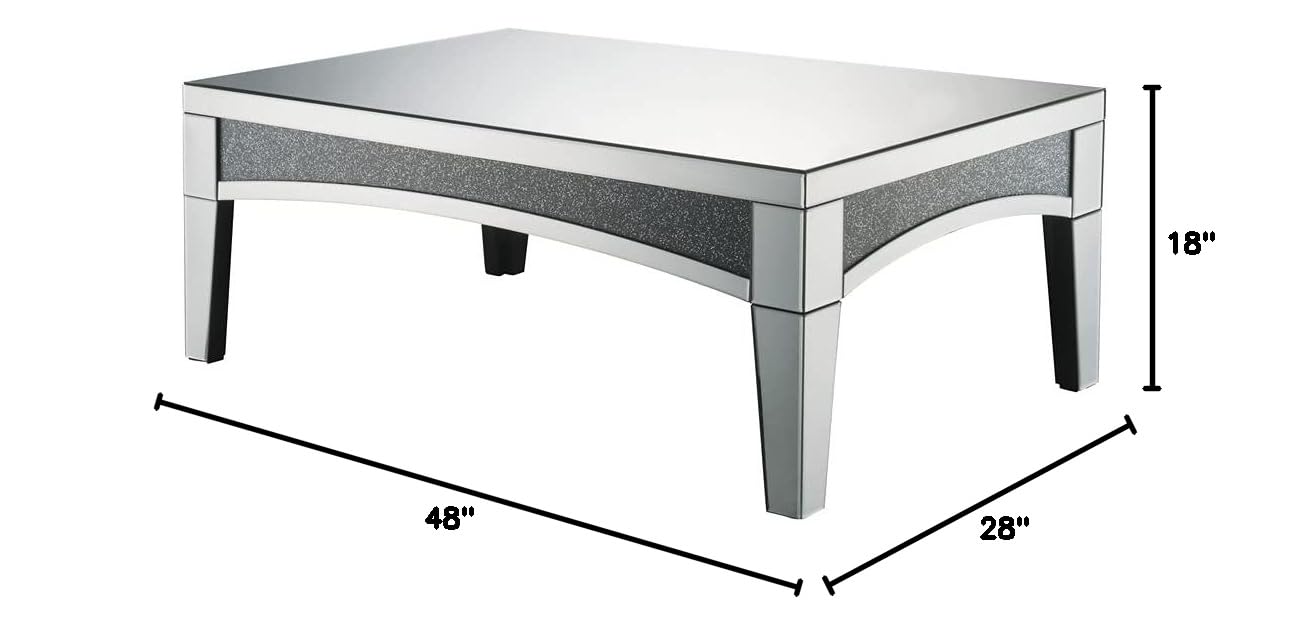 Acme Nowles Rectangular Mirrored Top Coffee Table - Modern Glass End Table for Living Room, Bedroom & Office Decor