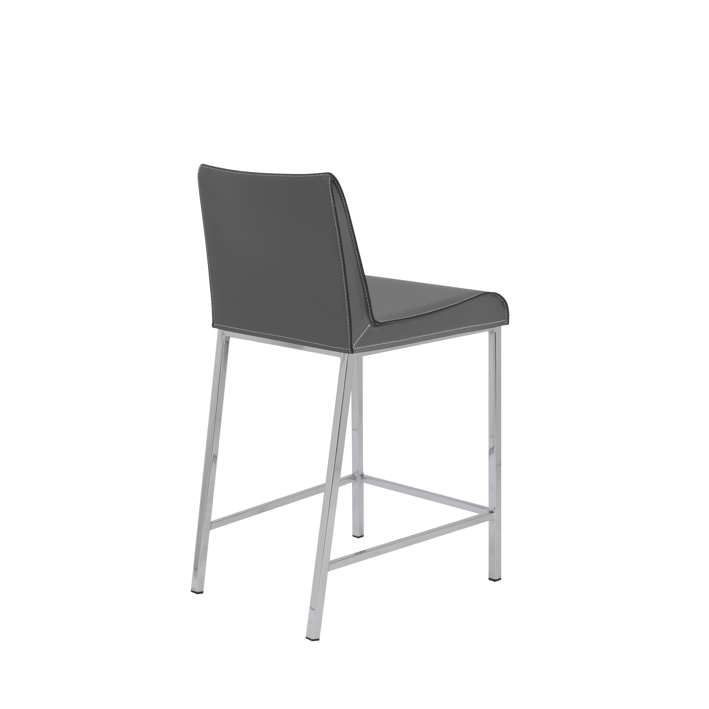Gray Leather Cam B Bar Stool with Polished Stainless Steel Legs - Set of 2 - Modern Kitchen Counter & Home Bar Seating for Dining & Entertaining