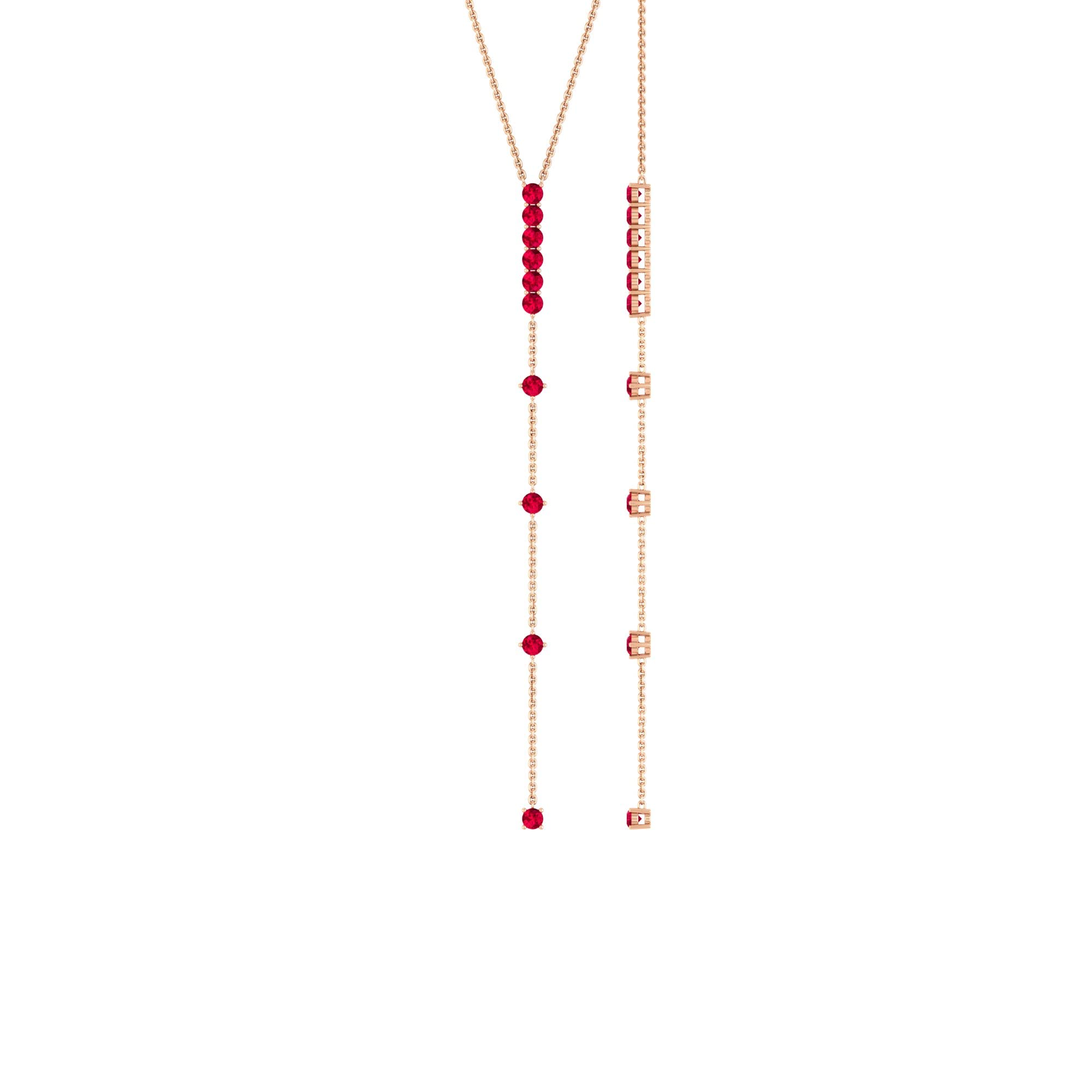 0.75 CT Certified Red Ruby Necklace for Women - 14K Solid Gold Y-Shaped Pendant with Chain - July Birthstone Jewelry Gift for Anniversary, Valentine's Day & Special Occasions