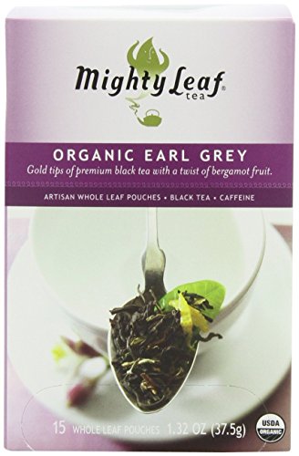 Premium Organic Earl Grey Tea Bags - Mighty Leaf Whole Leaf Tea, 15-Count Pouches (Pack of 6) | Perfect for Afternoon Tea, Office Break & Relaxation at Home