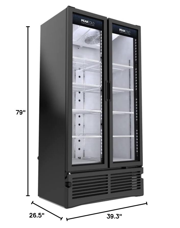 PLUS Upright Commercial 2 Door Display Cooler & Refrigerator, 25.7 Cubic Ft - Perfect for Supermarkets, Convenience Stores, and Restaurants