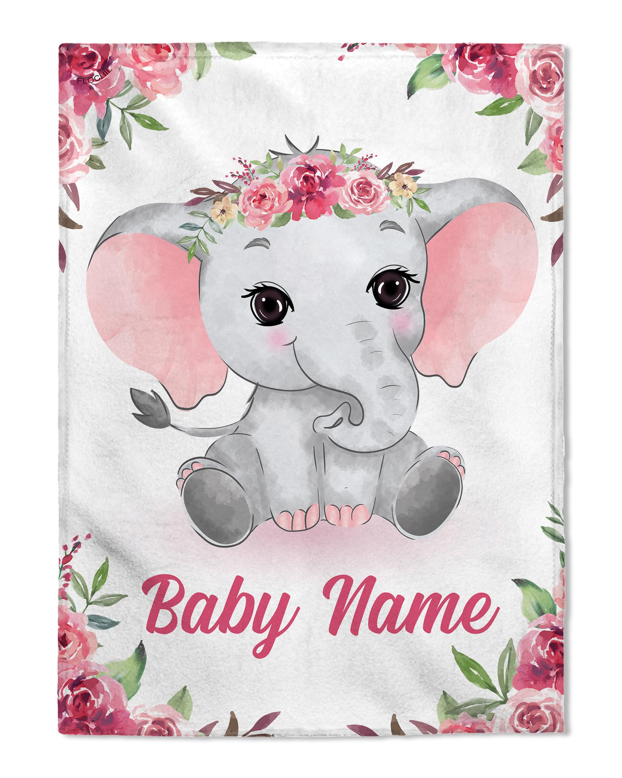 Personalized Baby Blanket with Name - Custom Embroidered Fleece Blanket for Girls & Newborns, Soft Elephant Design (30x40) - Perfect for Nursery, Baby Shower Gifts & Photo Props