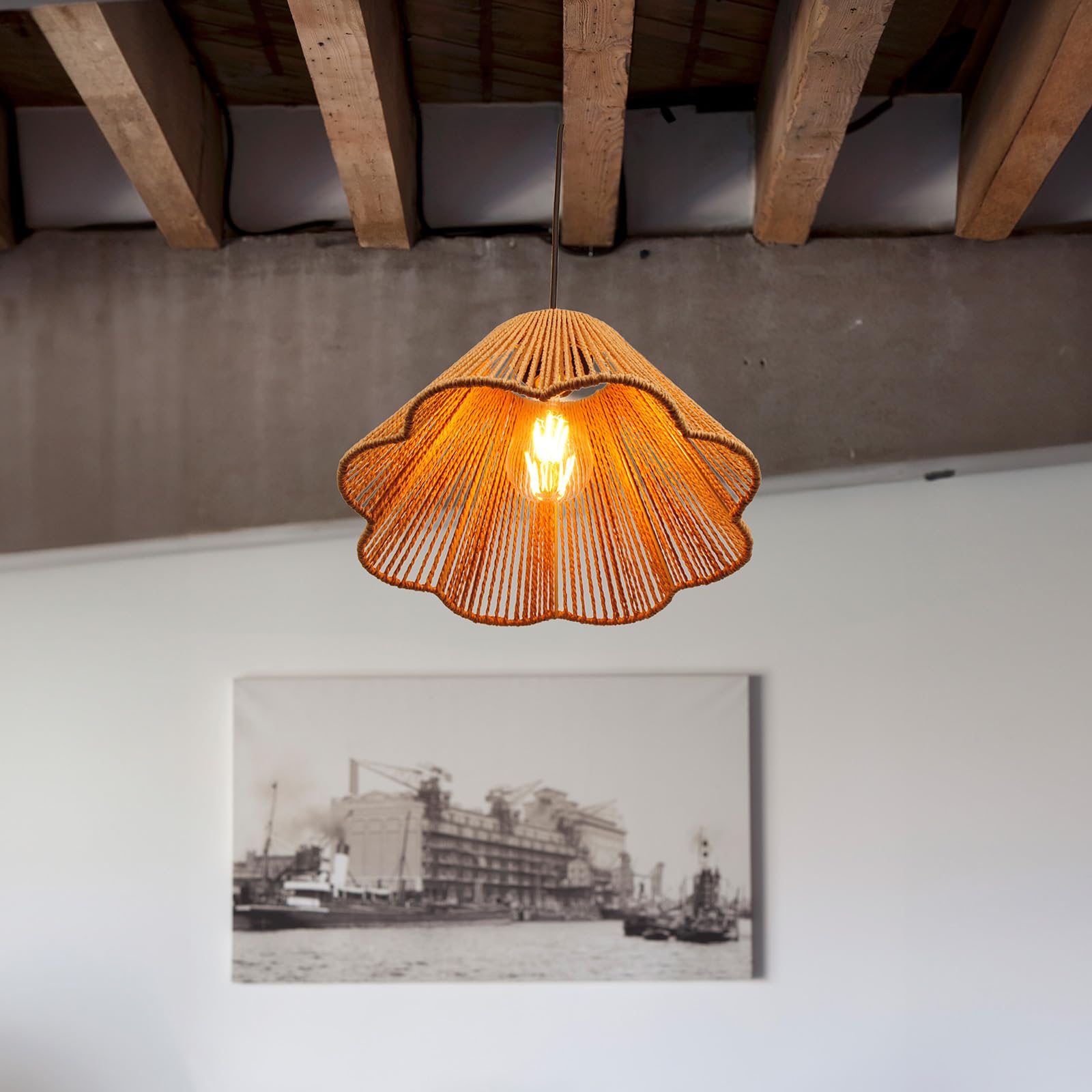 Handwoven Rattan Plug-in Pendant Light with Wicker Woven Lampshade (Includes Bulb) - 2-Pack Brown Hanging Lights with Cord - Boho Ceiling Fixture for Living Room, Kitchen, Bedroom & Dining Area - Perfect for Farmhouse, Coastal & Modern Decor