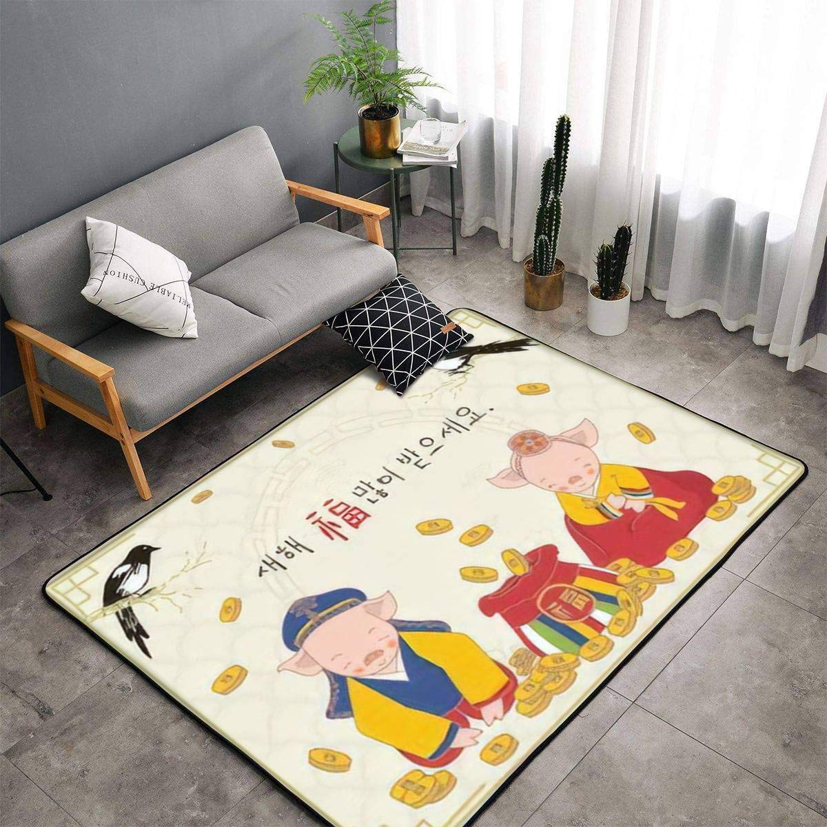 Korean New Year Seollal Greeting Card Vector Art & Non-Slip Korean Area Rugs - Soft Floor Mats for Living Room, Nursery, Yoga - Indoor/Outdoor Door Mats & Runner Carpets - Perfect for Home Decor, Gift Giving & Traditional Celebrations