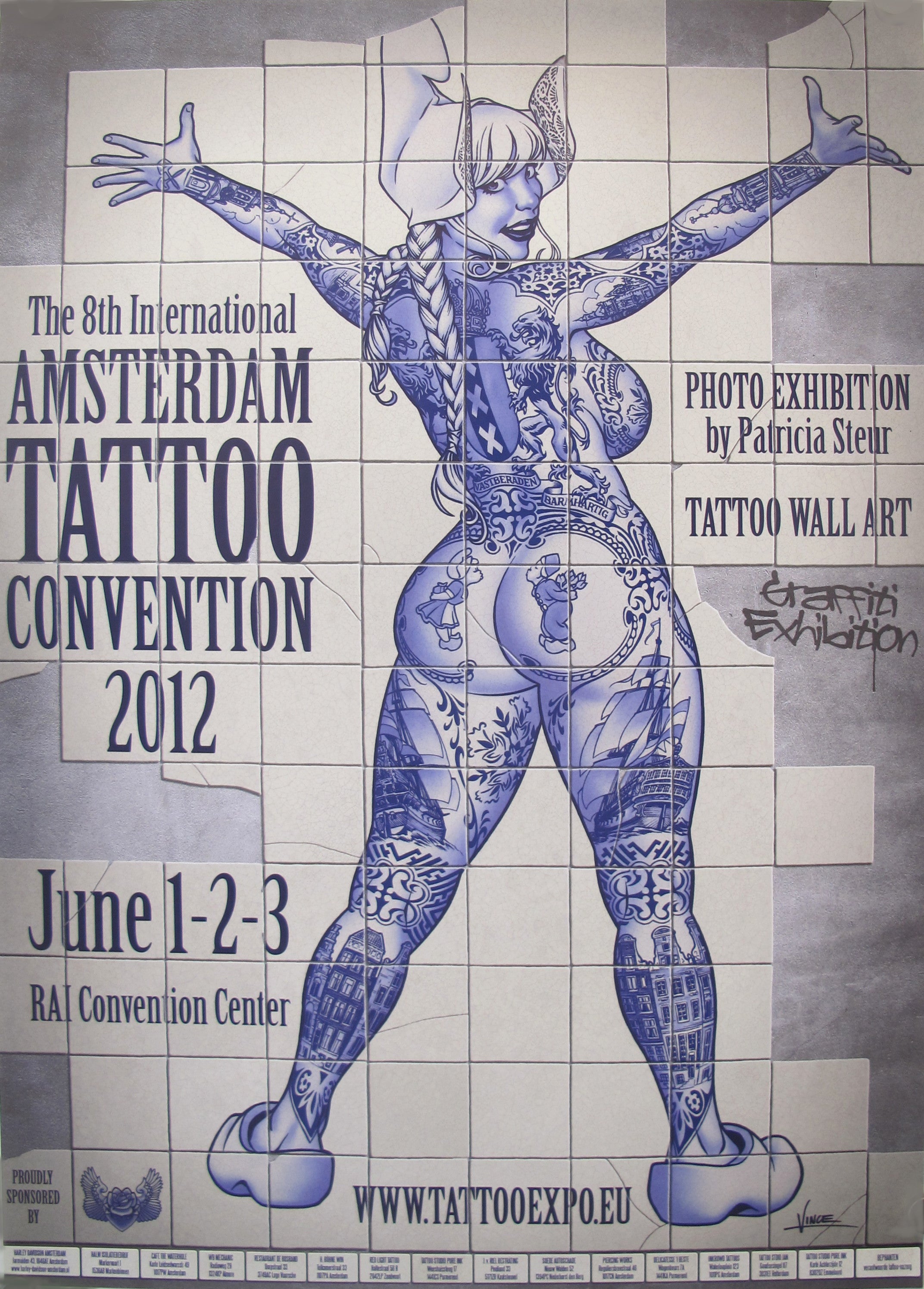 2012 Amsterdam International Tattoo Convention Vintage Poster - Dutch Tattoo Art Collectible for Tattoo Lovers & Home Decor - Perfect for Tattoo Studios, Man Caves & Art Collections