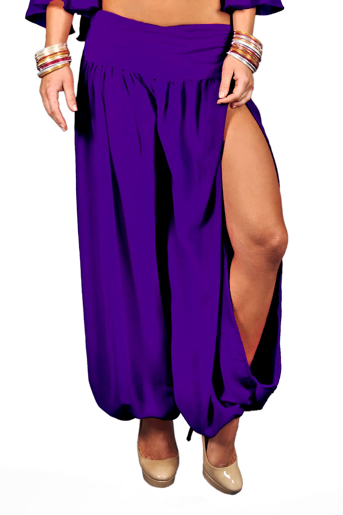 Arsimus Belly Dance Gypsy Harem Pants with Side Slit - Comfortable & Flowy Yoga Pants for Dance, Yoga, and Festival Wear - Perfect for Belly Dancing, Boho Outfits, and Lounge Wear