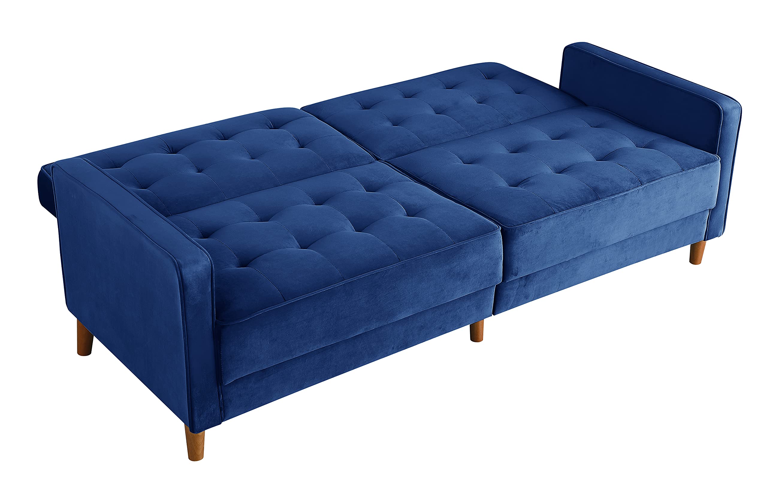 Velvet Sofa Bed - Convertible Mid Century Modern Loveseat with Reclining Function & Square Arms | Blue Upholstered Sleeper Sofa for Small Spaces | Perfect for Living Rooms, Guest Rooms & Studio Apartments