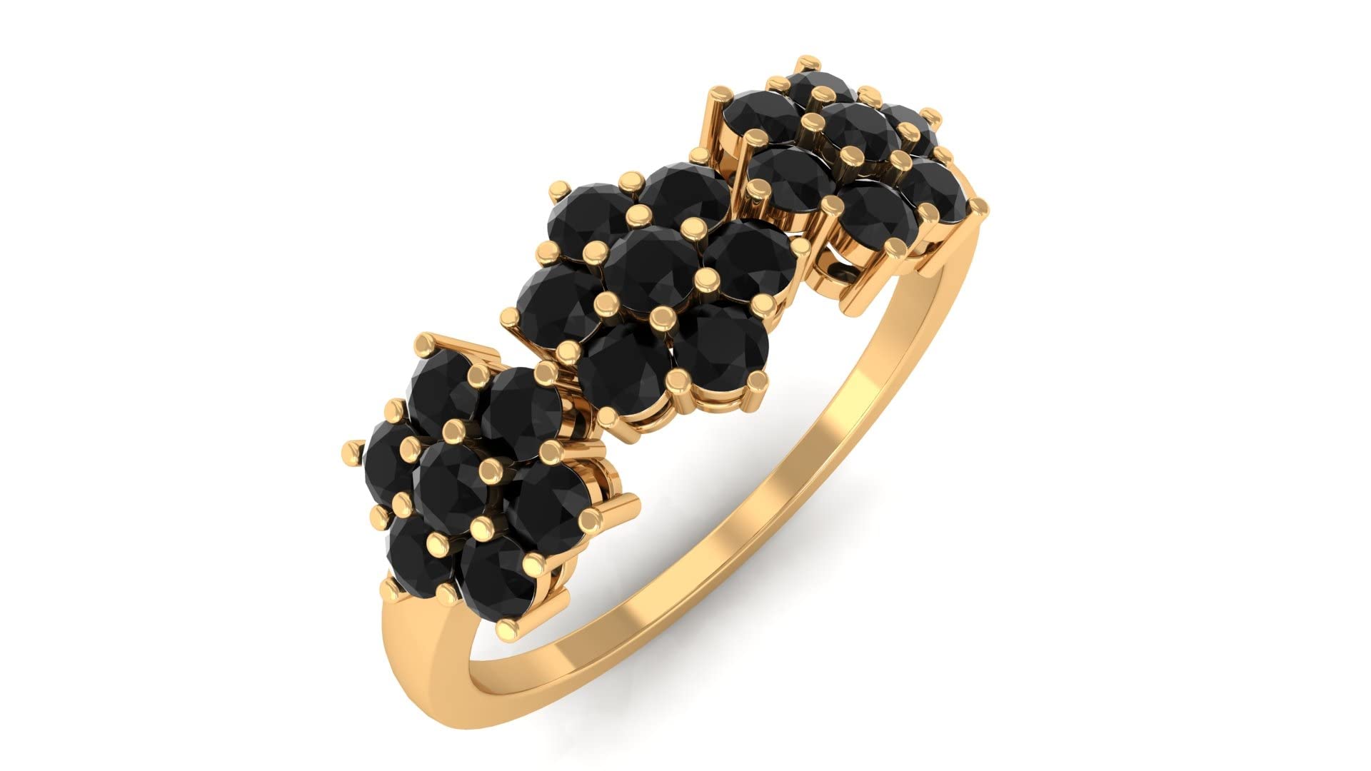 3/4 CT Black Spinel Anniversary Ring for Women - 14K Solid Gold Flower Ring with August Birthstone - Elegant Gift for Wife, Girlfriend, Mother - Perfect for Weddings, Anniversaries, Birthdays & Special Occasions