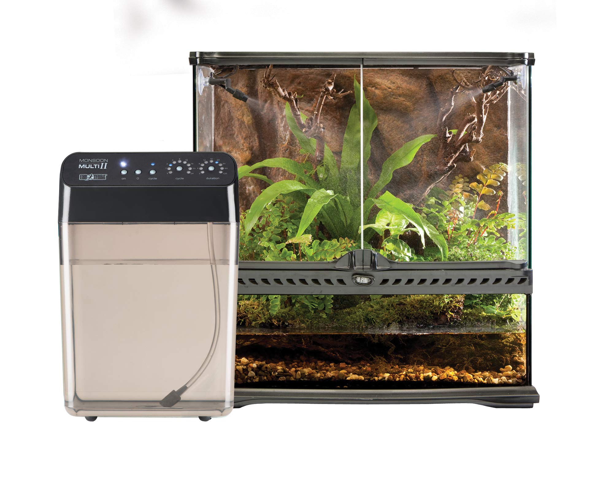 Exo Terra Monsoon Multi II Reptile Terrarium Misting System - Programmable Automatic Mister with 4.5 BAR Pressure Pump, Flexible Nozzles & Leak-Proof Connectors - 8L (2 Gallon) Water Reservoir - Ideal for Reptiles, Amphibians & Tropical Plants in Terrariums & Vivariums