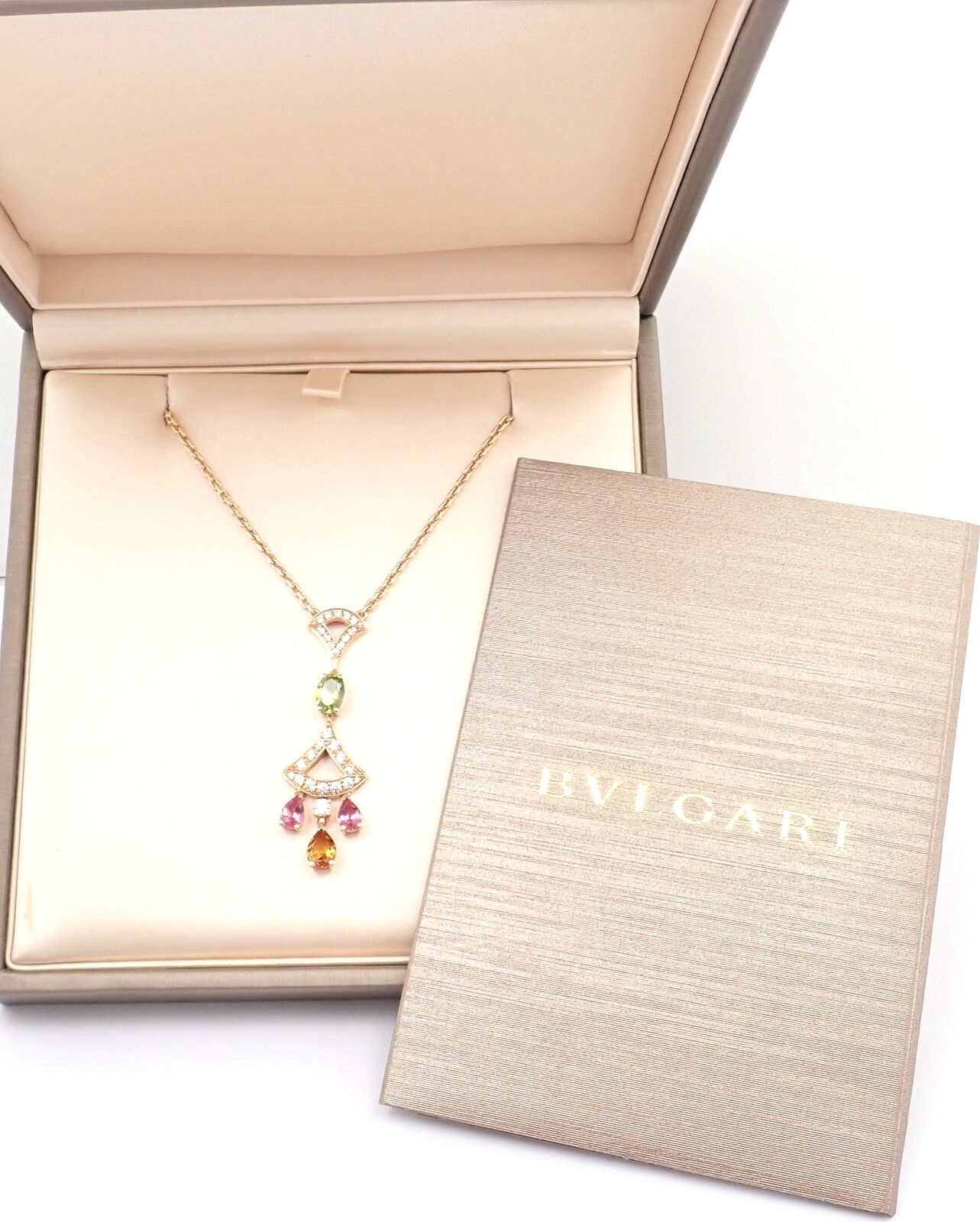 Authentic Bvlgari Diva Dream 18K Rose Gold Diamond & Peridot Necklace with Certification - Elegant Jewelry for Weddings, Parties & Special Occasions