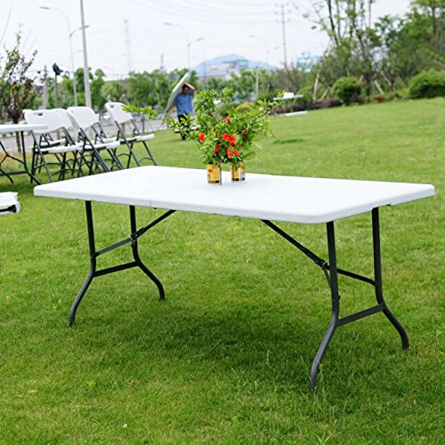 6' Folding Table - Portable Plastic Dining Table for Indoor & Outdoor Use | Picnic, Party, Camping, BBQ | Lightweight & Durable White Rectangle Table (6 Feet) - Perfect for Backyard Gatherings, Tailgating, and Home Events