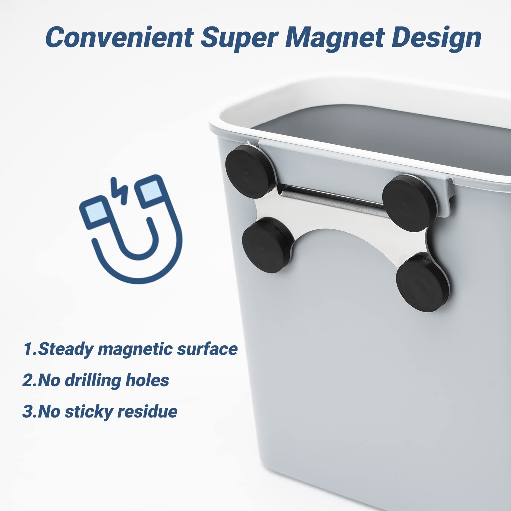 Skyflame Magnetic Hanging Trash Can - 2.1 Gallon Plastic Garbage Bin with Multi-Function Hook for Kitchen, Bedroom, Bathroom, Camping & BBQ Grills - Perfect for Organizing Utensils, Small Trash & Outdoor Cooking Accessories