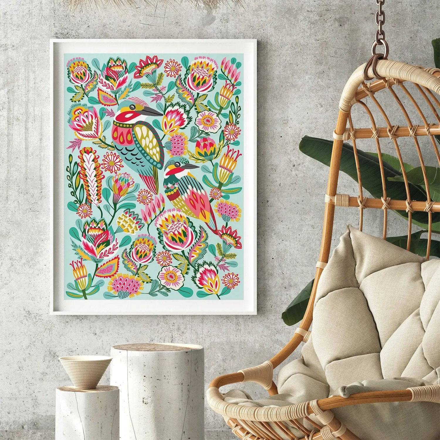 Kingfisher Birds Wall Art Print - Vibrant Watercolor Painting for Home & Office Decor - Perfect for Living Room, Bedroom, or Gift