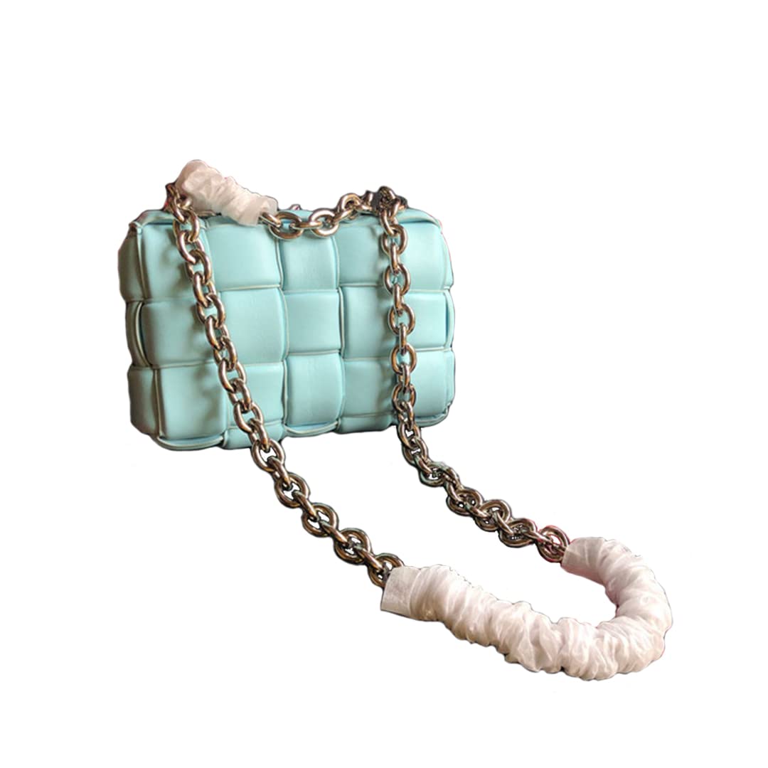 EvaLuLu Genuine Leather Woven Chain Shoulder Bag for Women - Stylish Crossbody Purse for Work, Date Night & Everyday Use