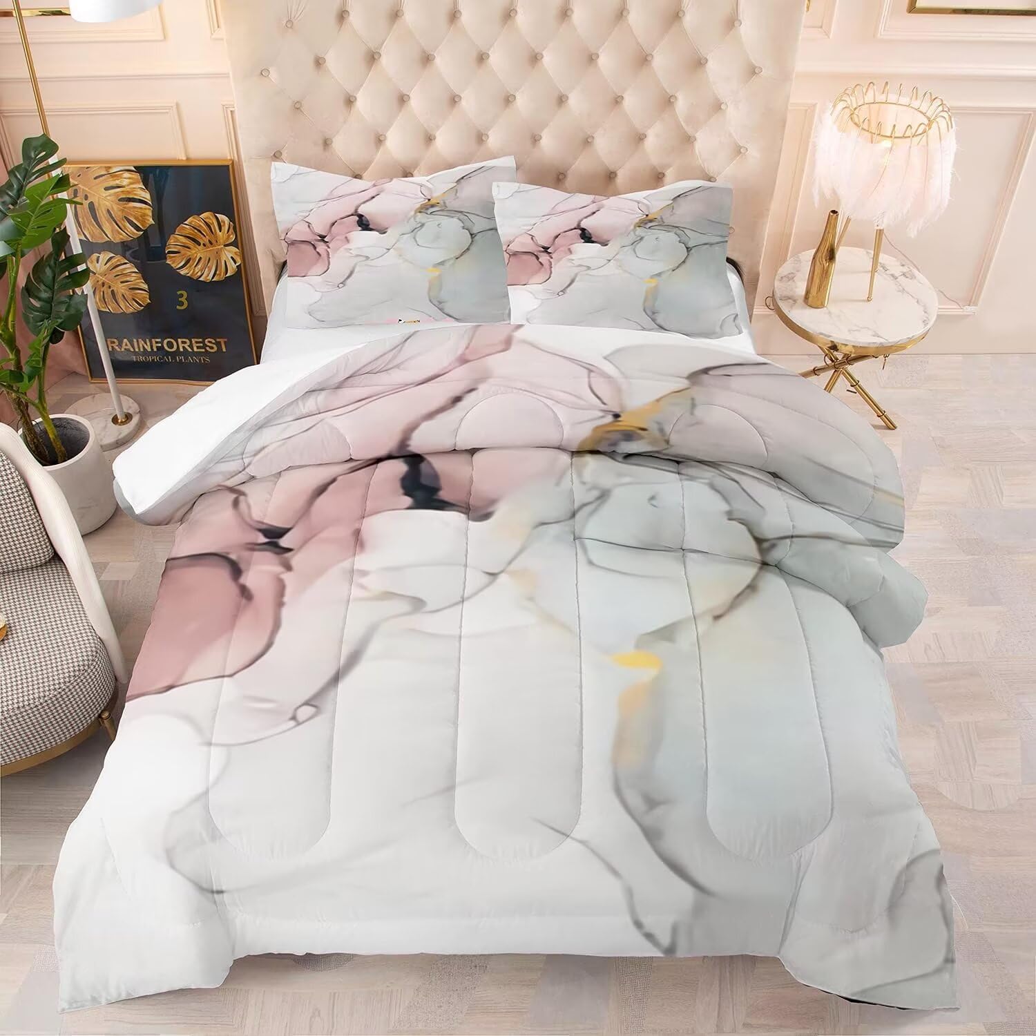 Abstract Colorful Marble Comforter Set Twin Size for Teens & Girls - Modern Marble Art Bedding Quilted Set (1 Comforter + 1 Pillowcase) - Perfect for Teen Bedrooms, Dorm Rooms & Cozy Bedroom Decor