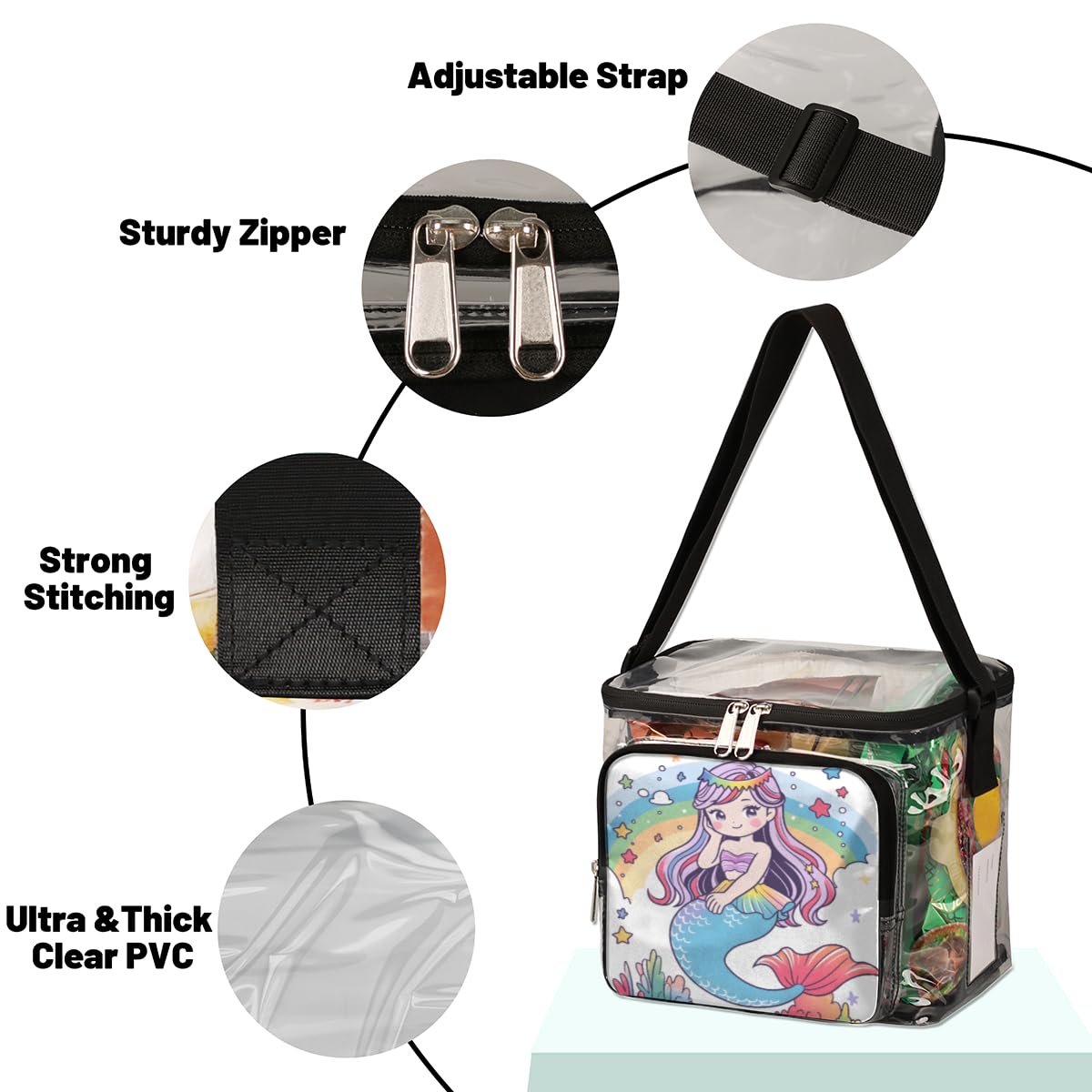 GzLeyigou Cute Mermaid Clear Tote Bag with Handles - Rainbow Underwater Themed Transparent Crossbody Shoulder Bag for Lunch, Beach, Travel, Picnic, Concerts & Sports Events - Stadium Approved Clear Purse for Women & Girls | Perfect for Outdoor Activities, Music Festivals & Theme Parks