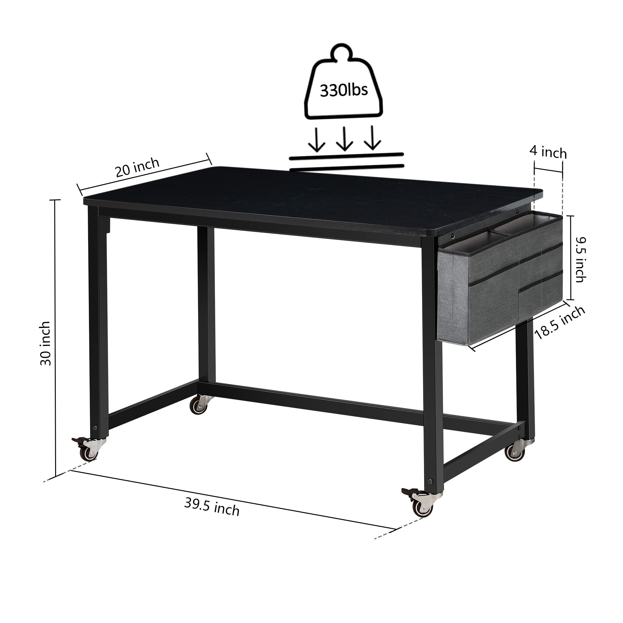 AHB 39 Inch Rolling Computer Desk with 4 Smooth Wheels - Mobile Writing Desk for Home Office & Study - Adjustable Workstation with Sturdy Metal Frame - Perfect for Small Spaces, Dorm Rooms & Workspaces