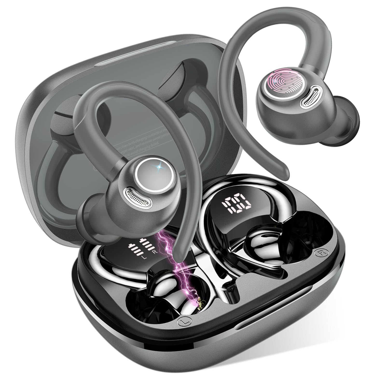 Jesebang 2024 Wireless Bluetooth 5.3 Sports Headphones - HiFi Stereo Earbuds with ENC Mic, IP7 Waterproof, 40H Playtime & LED Display - Perfect for Running, Gym Workouts & Outdoor Activities