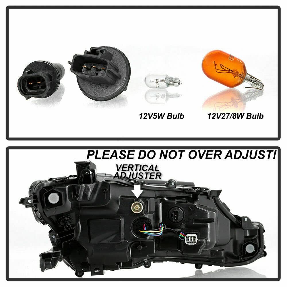 2018-2019 Toyota Camry Halogen Projector Headlights Pair Set - Driver & Passenger Side Replacement Headlamp Assembly for Improved Night Driving Safety