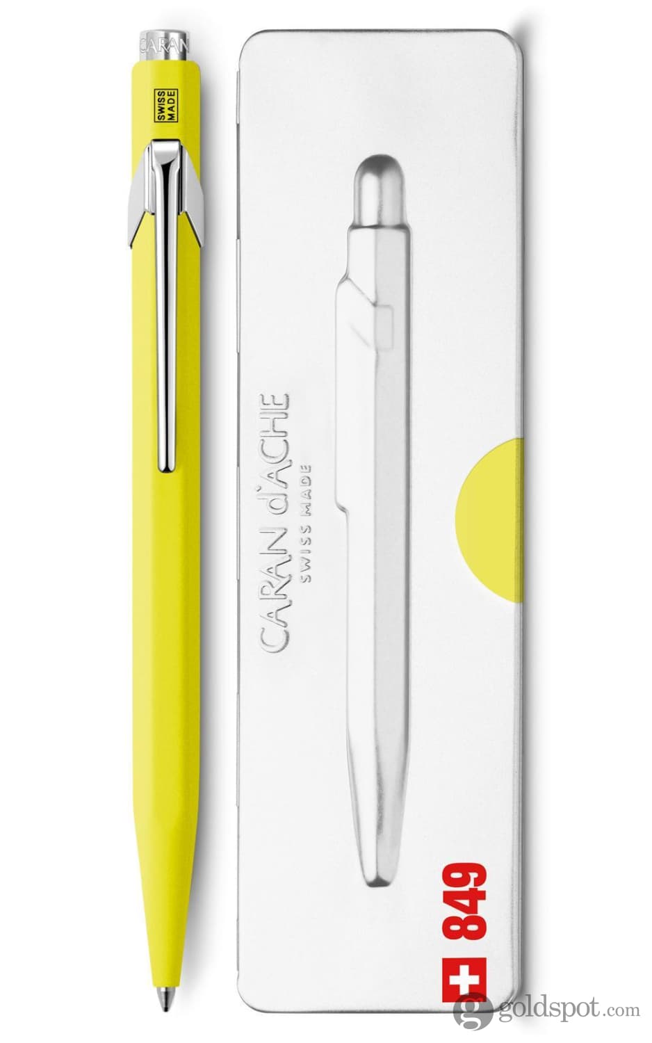 Caran d'Ache 849 Popline Ballpoint Pen - Fluorescent Yellow - Premium Swiss Writing Instrument for Office, School & Gift Giving