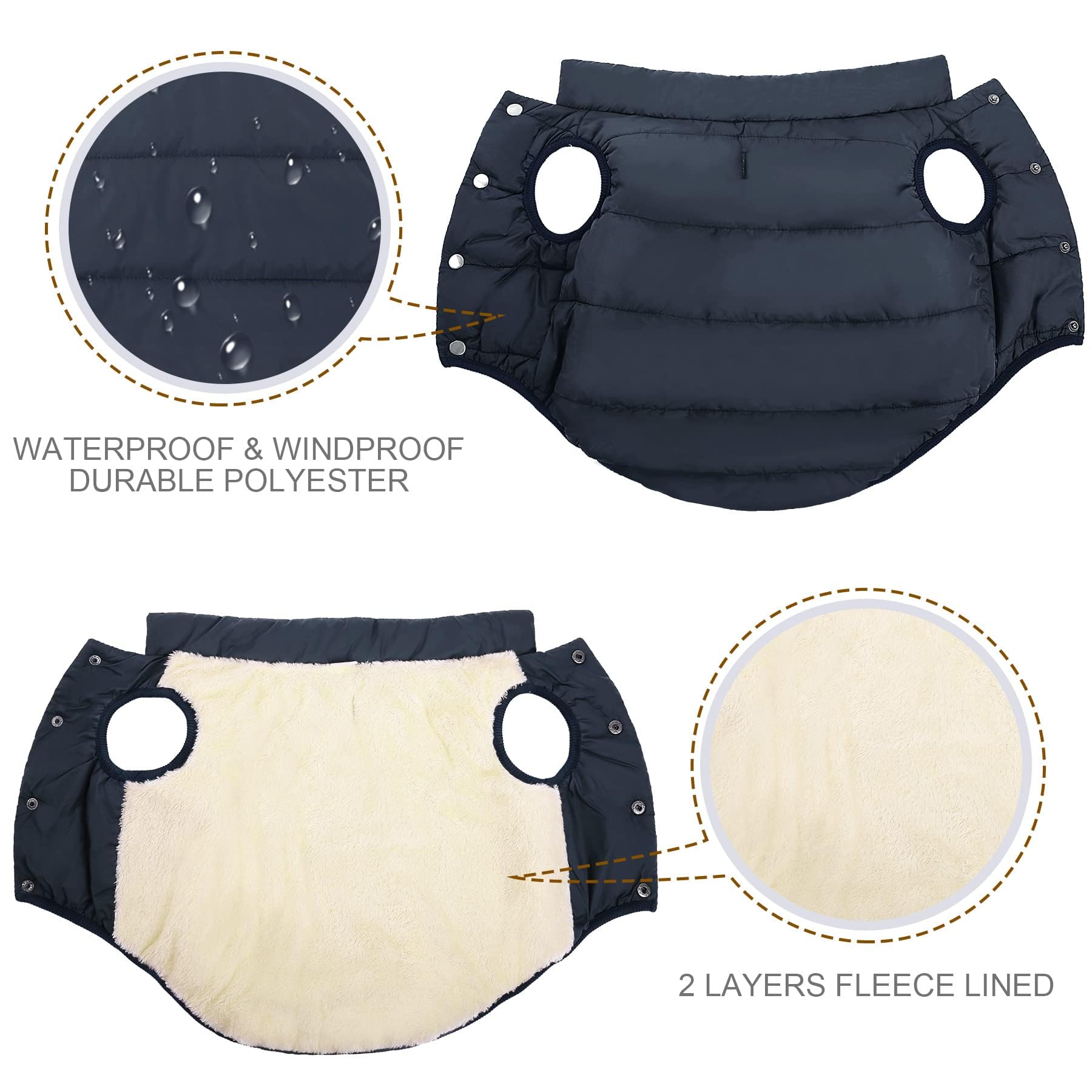 ASENKU Windproof & Waterproof Winter Dog Jacket - Fleece Lined Warm Dog Coat for Cold Weather - Small Medium Large XL Dog Vest - Blue - Perfect for Outdoor Walks & Winter Adventures