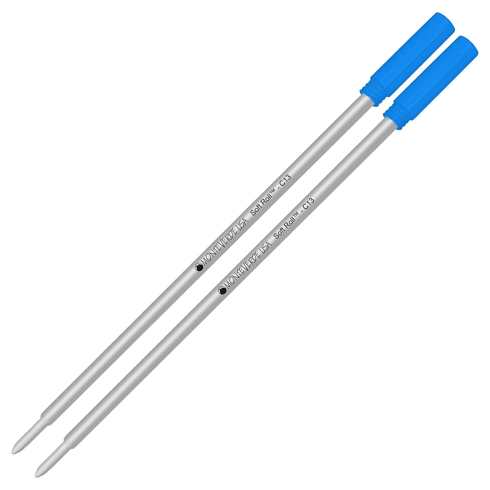 Monteverde Soft Roll Ballpoint Ink Refills 2-Pack - C13 Paste Ink Refill Compatible with Cross Style Pens - Turquoise Medium Tip 0.7mm - Perfect for Office, School & Everyday Writing