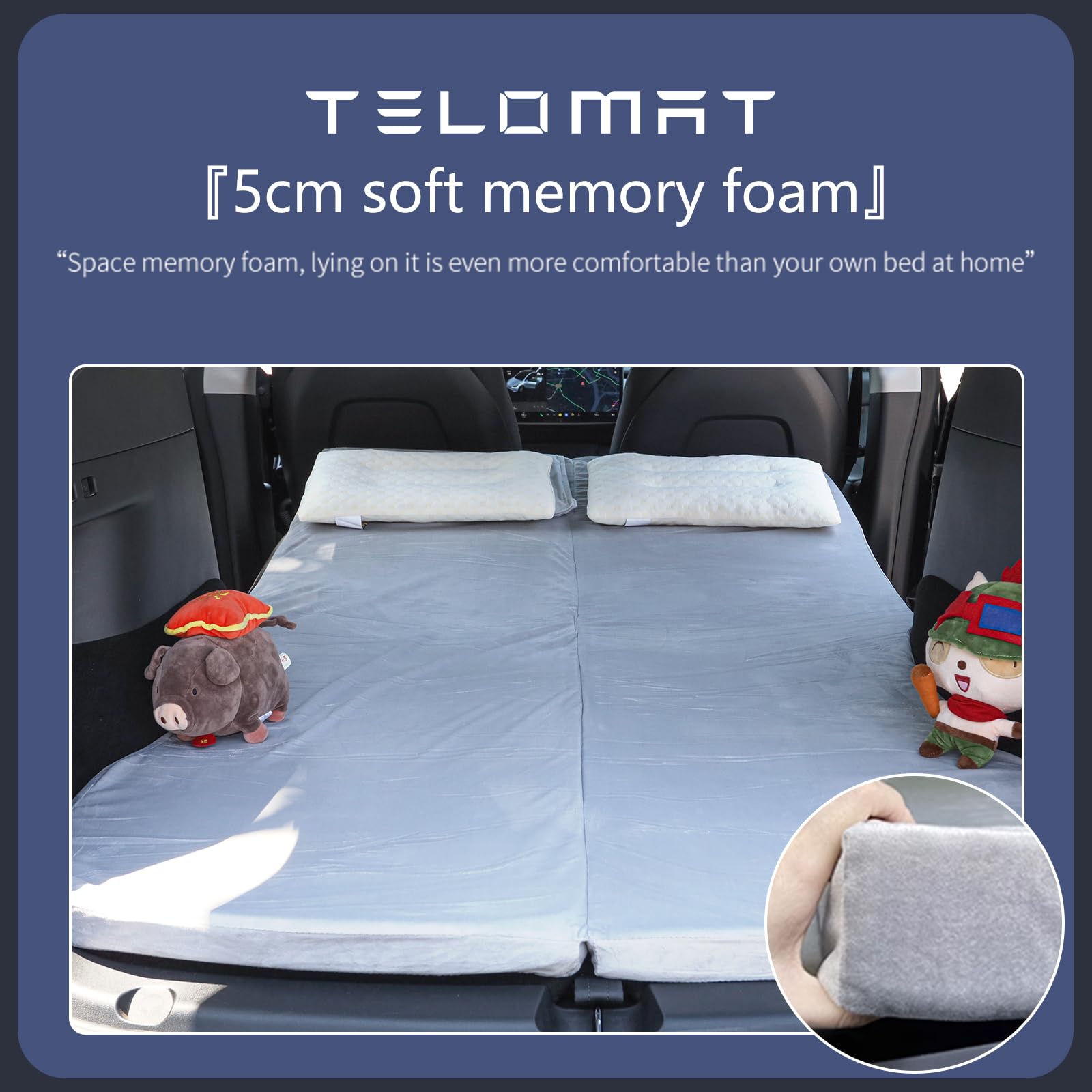 Upgraded Memory Foam Camping Mattress - Portable Foldable Car Mattress with Storage Bag & Sheet for Tesla Model Y & Model 3 | Back Seat Sleeping Bed for Camping, Road Trips & Travel